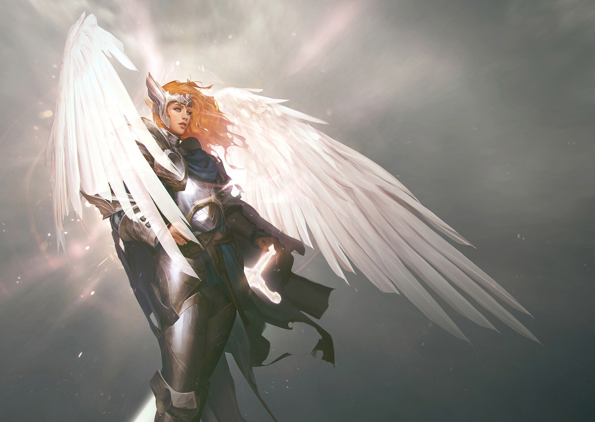 Fantasy Angel Warrior with Wings HD Wallpaper