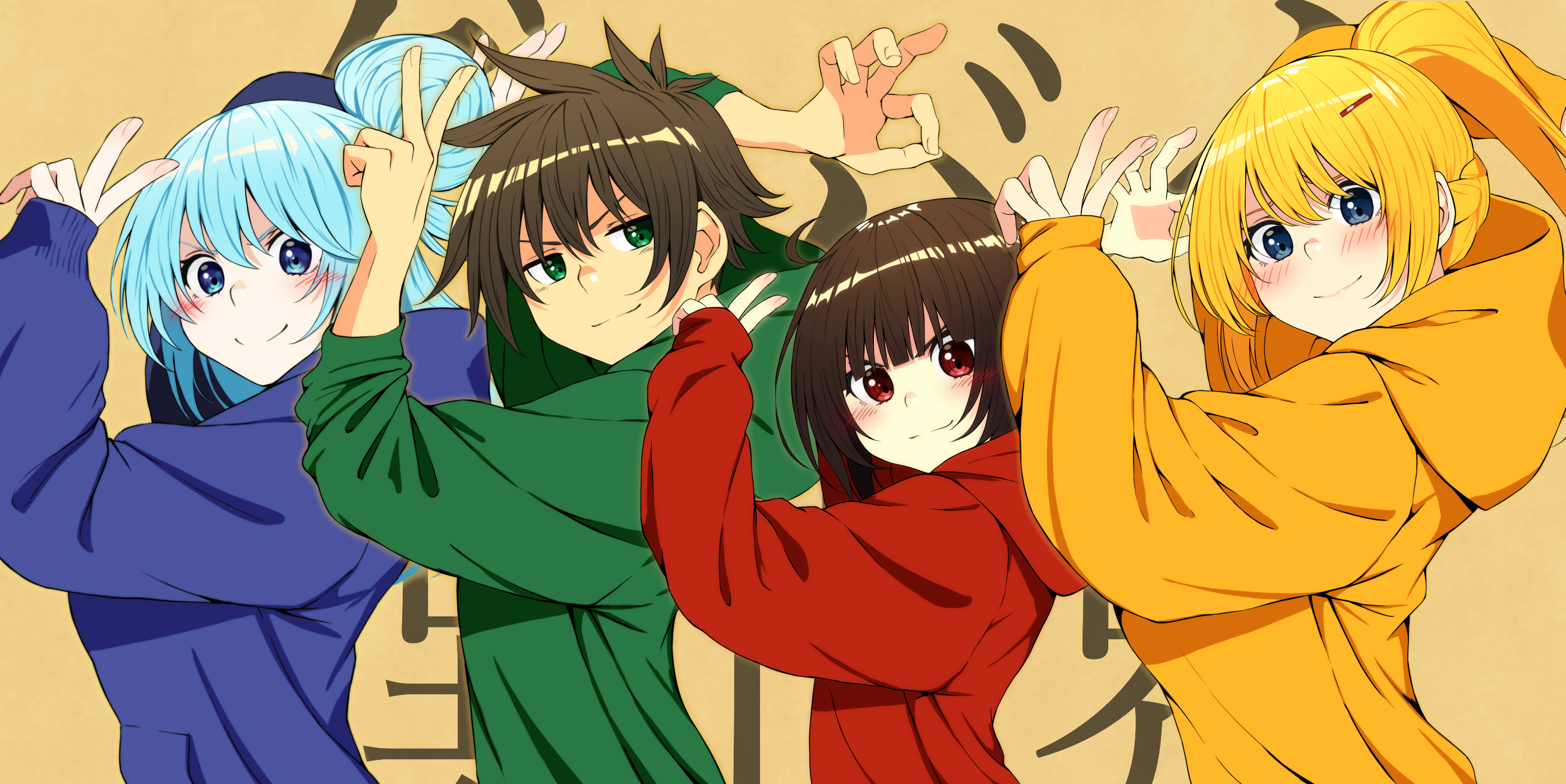 Aqua, Kazuma, Megumin, and Darkness from KonoSuba HD Wallpaper