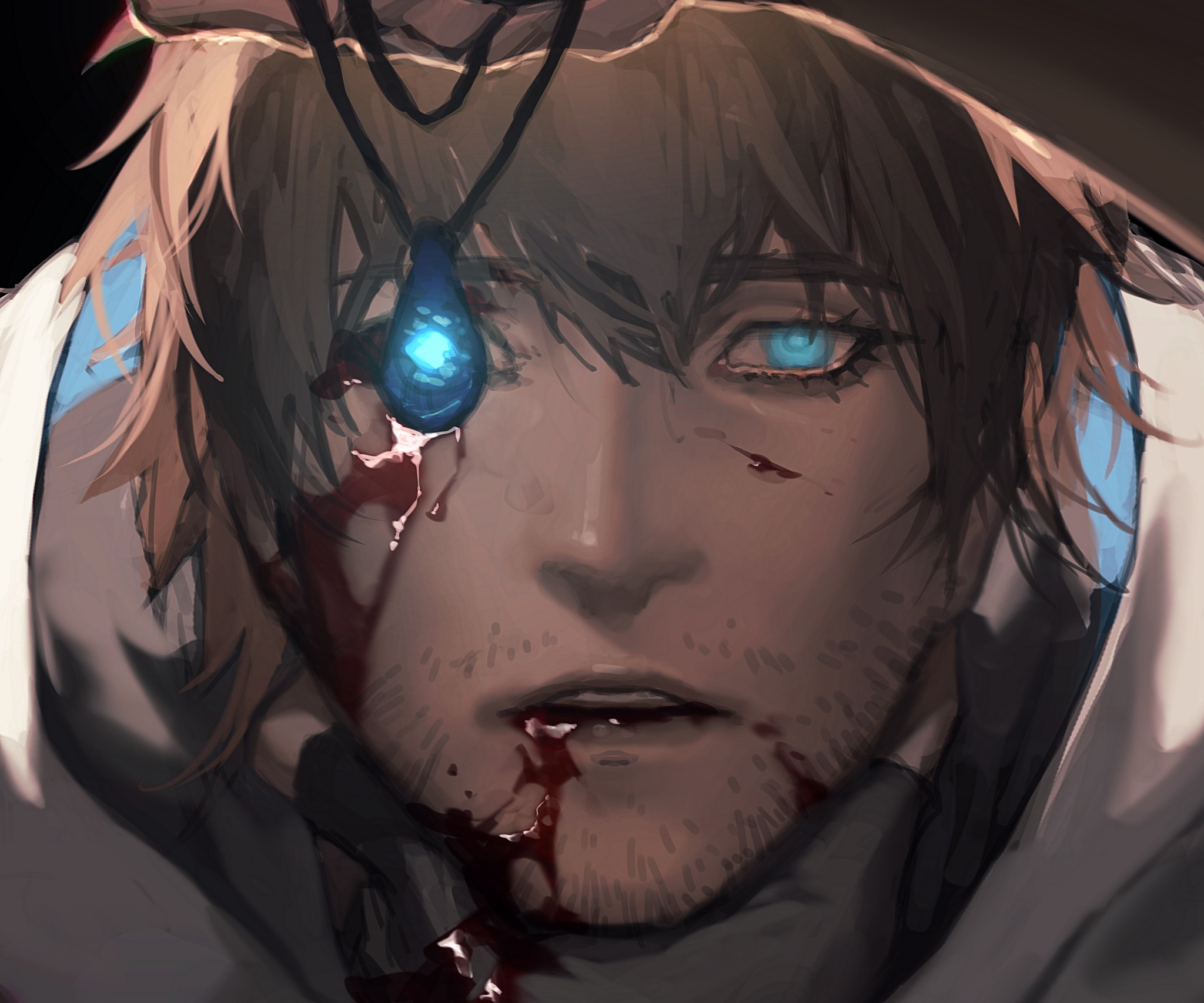 Hyur from Final Fantasy XIV with blue gem pendant HD Wallpaper