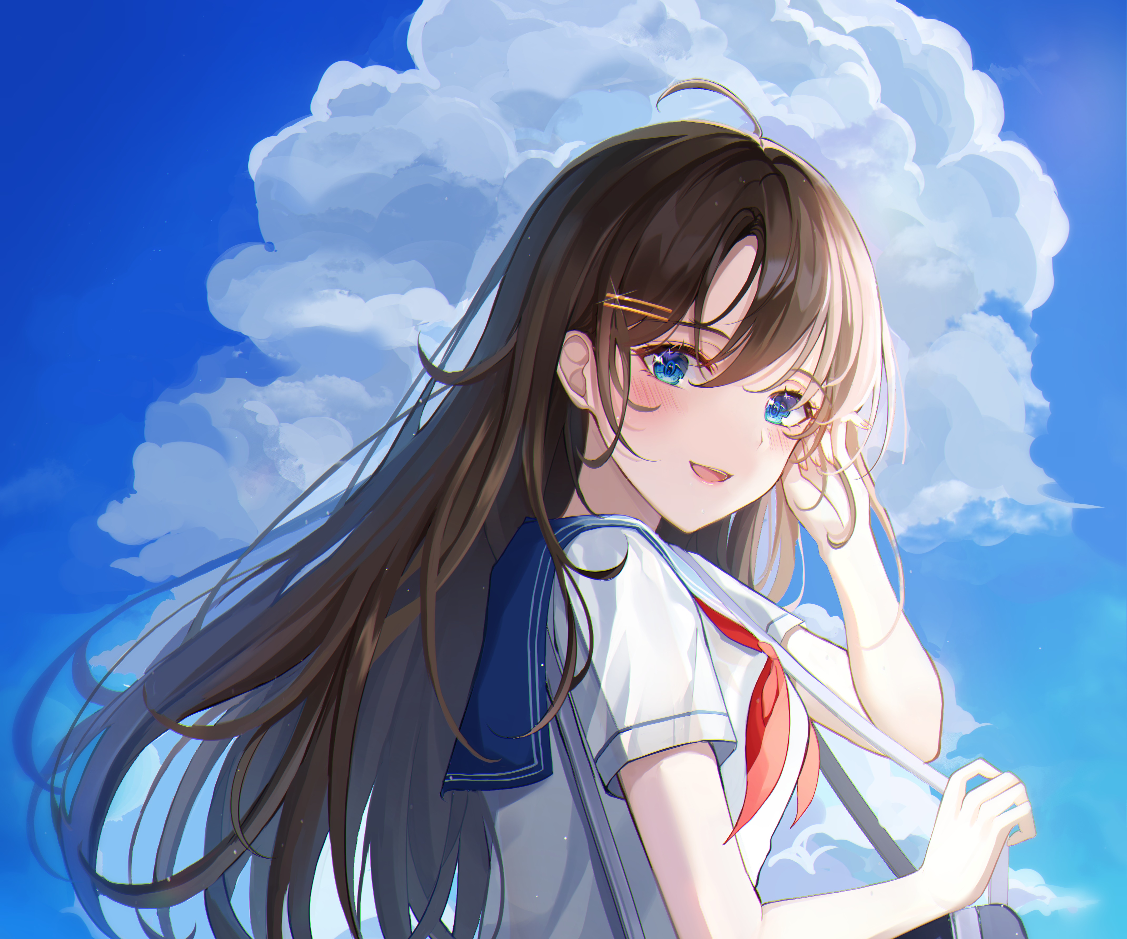 Girl in School Uniform Under Blue Sky HD Wallpaper