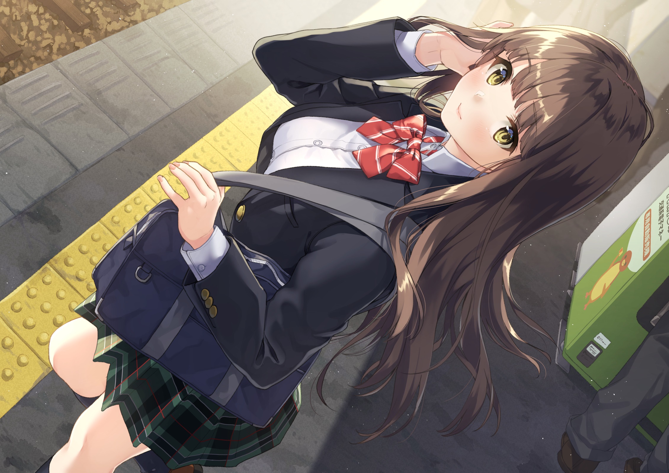 Girl in School Uniform at Train Station HD Wallpaper