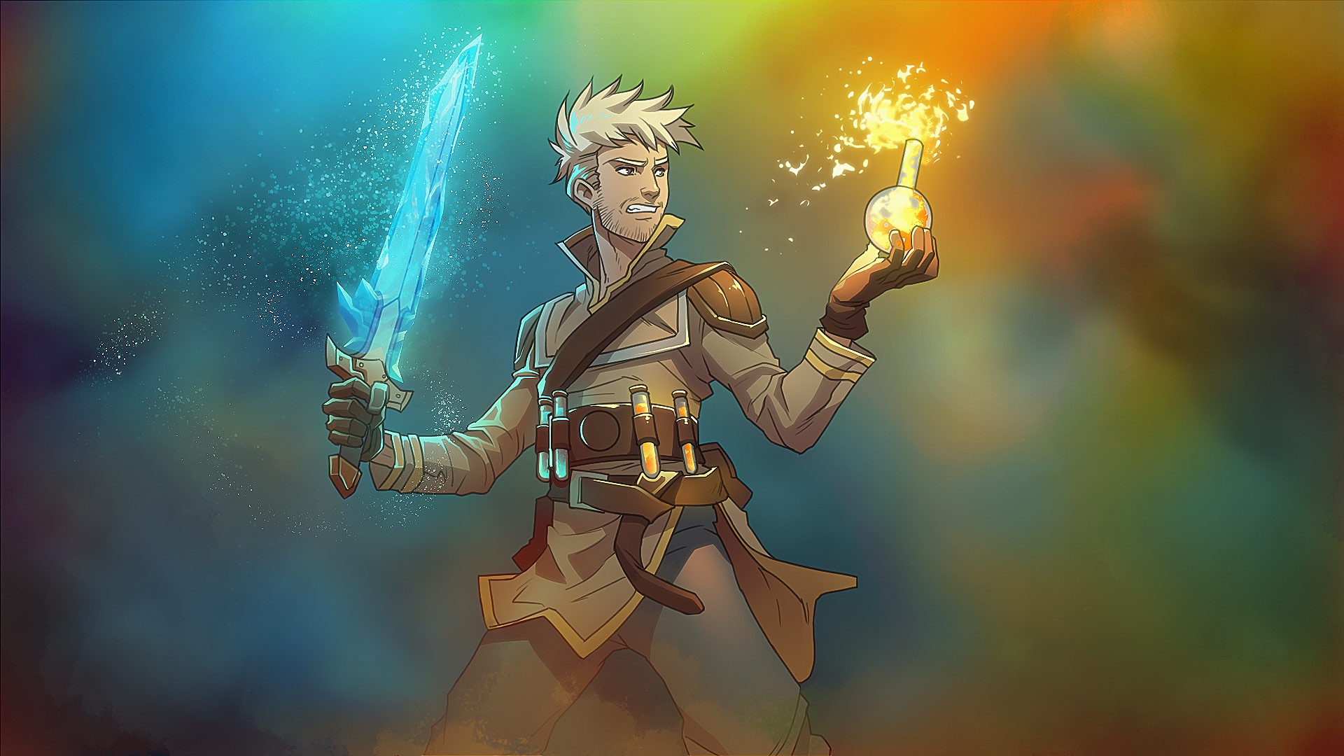 Alchemist with ice sword and potion HD Wallpaper