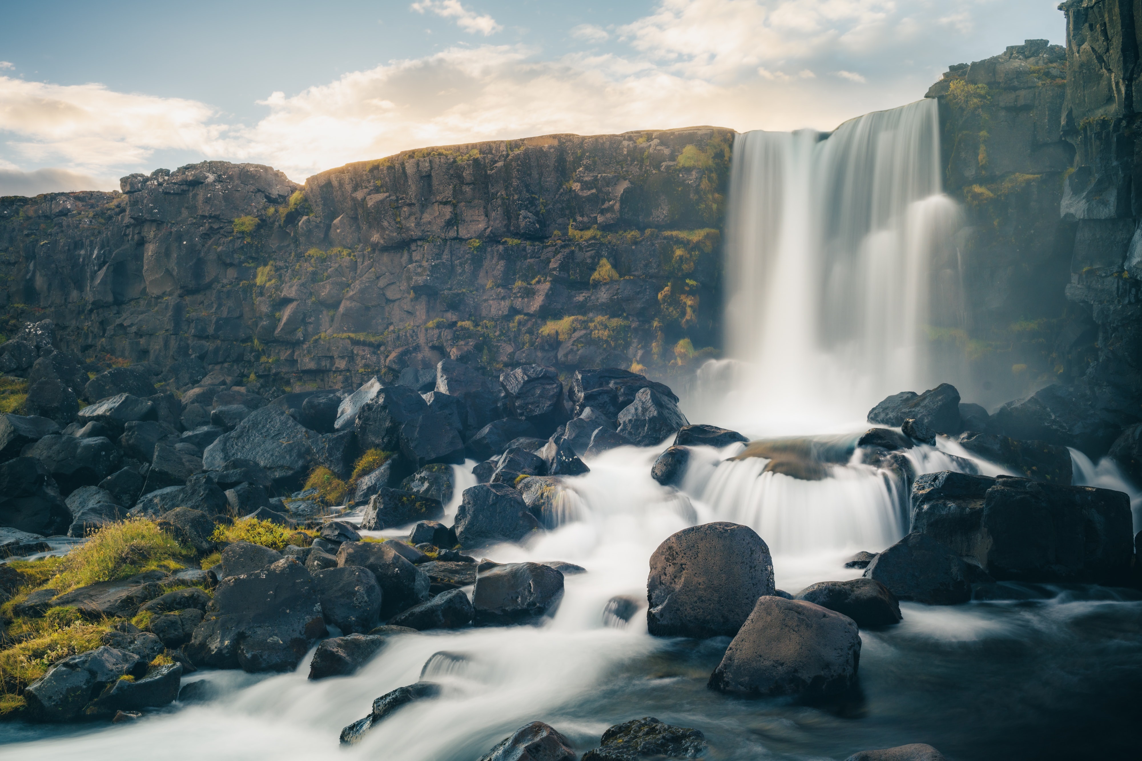 Öxarárfoss Waterfall in Iceland 4K HD Wallpaper