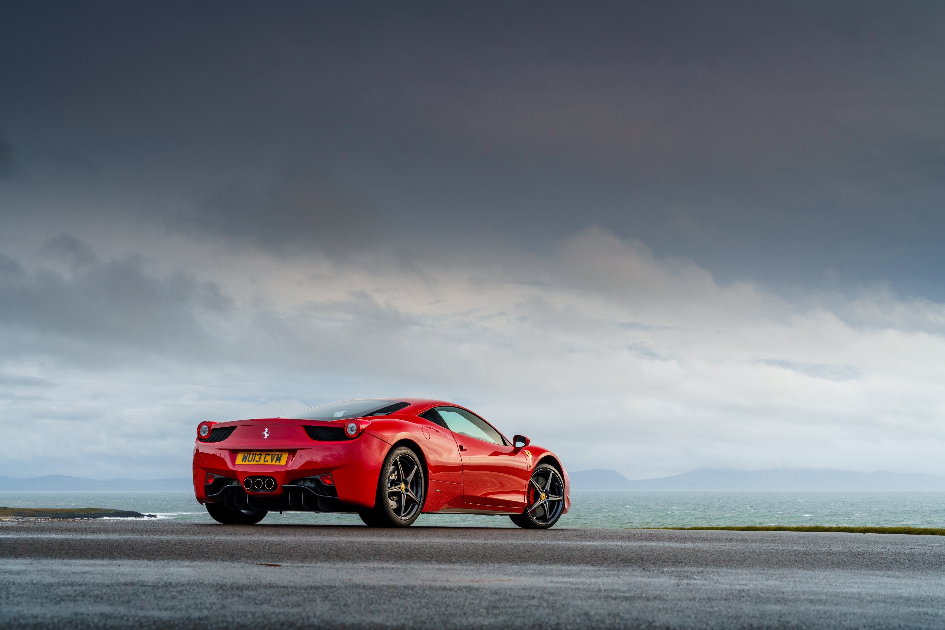 Red Ferrari 458 Italia parked by the sea HD Wallpaper