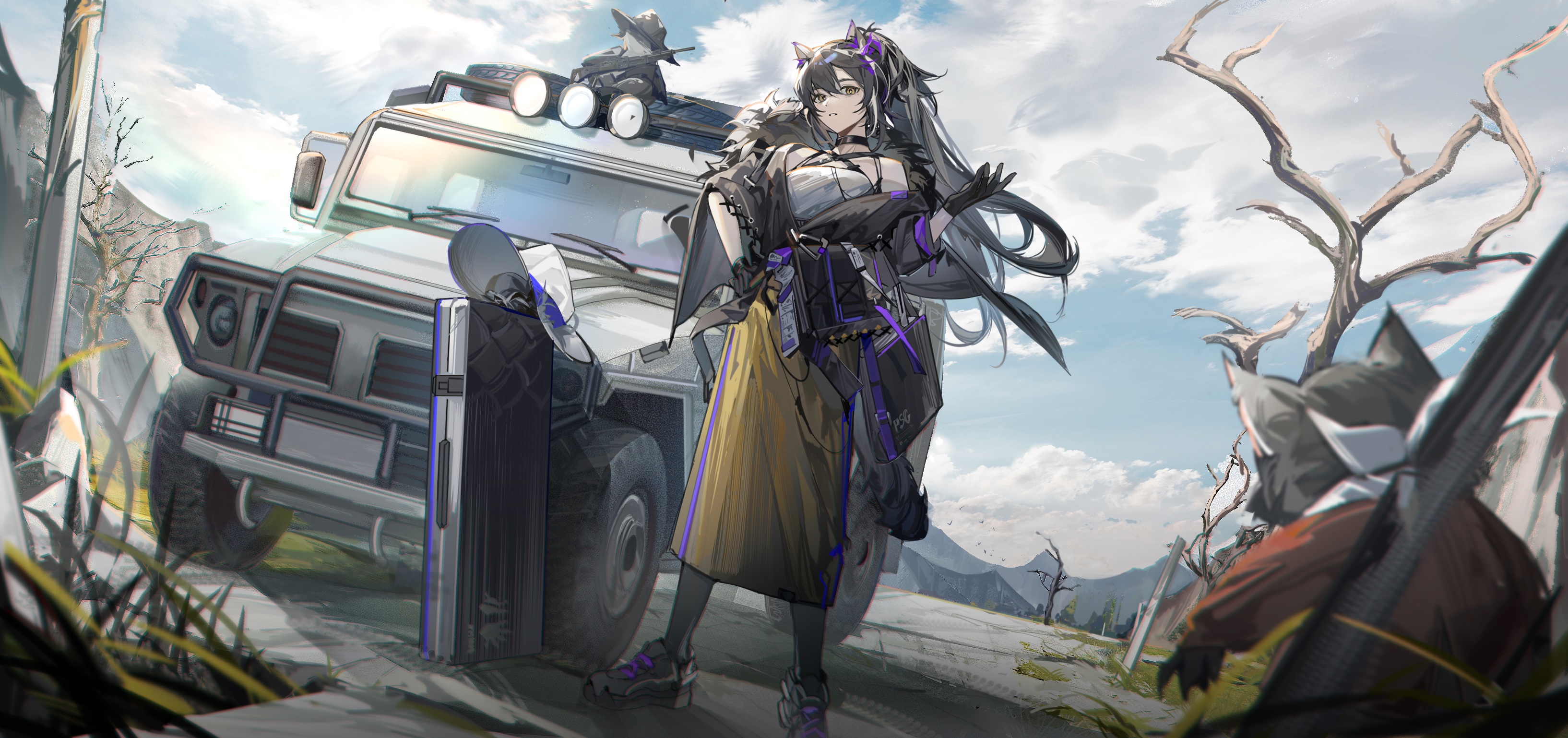 Robin from Arknights with a vehicle HD Wallpaper