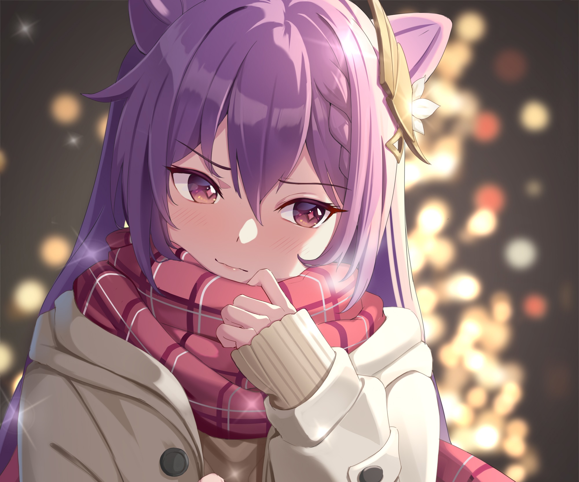 Keqing from Genshin Impact wearing a scarf HD Wallpaper
