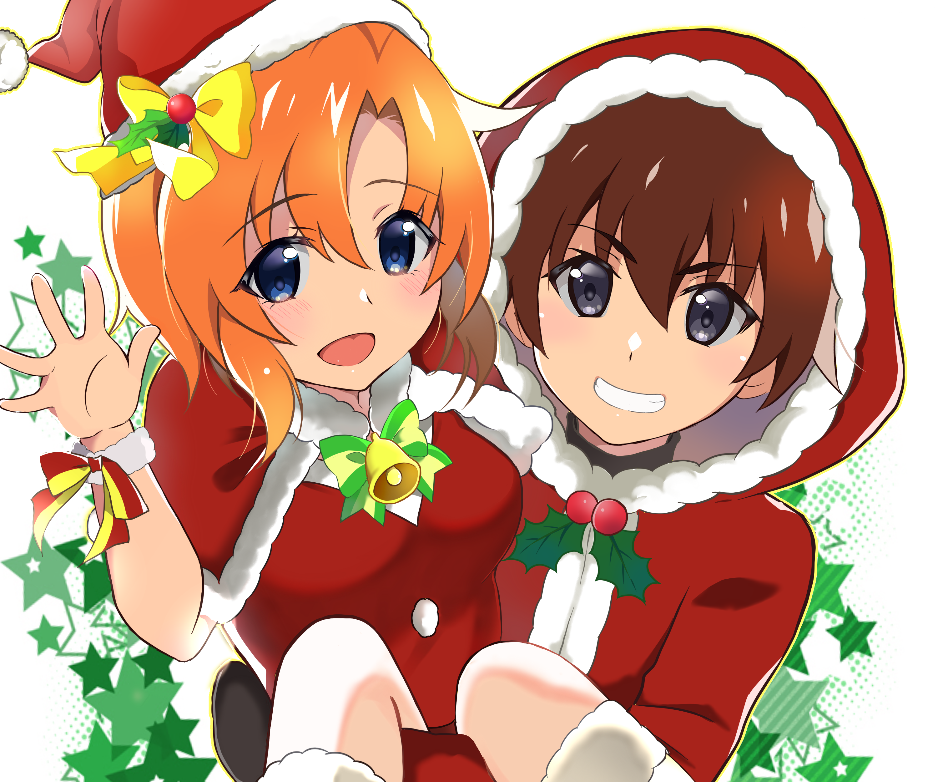 Rena Ryūgū and Keiichi Maebara from When They Cry in Christmas outfits HD Wallpaper