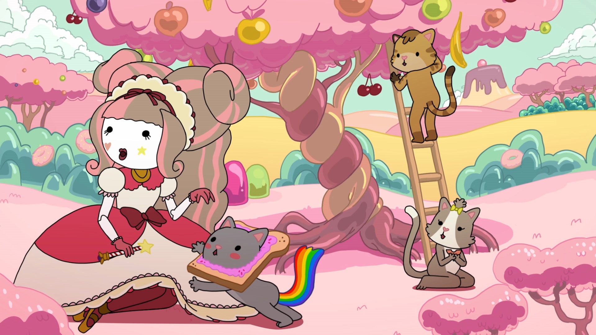 Princess Bubblegum and cats in Candy Kingdom HD Wallpaper