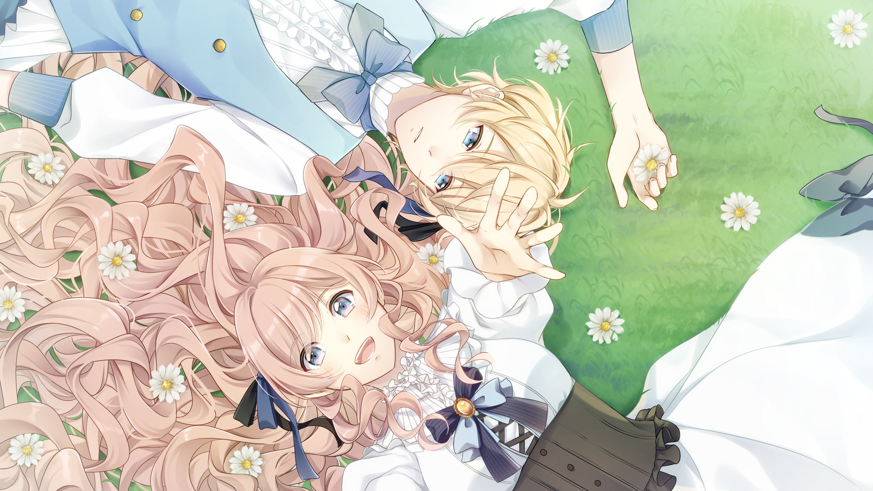 Alice (Taishou x Alice) and Arisu Yurika lying on grass HD Wallpaper