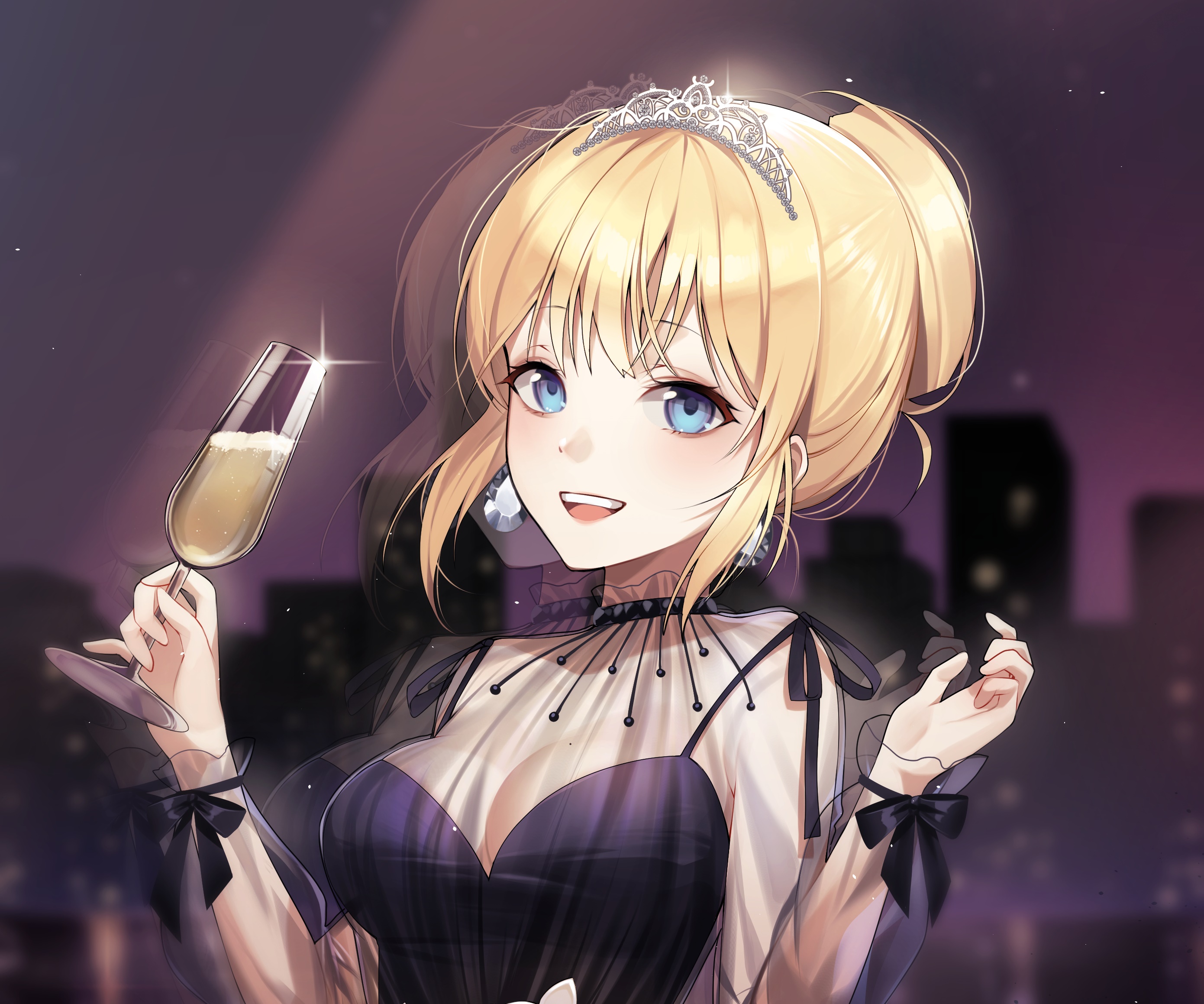 Watson Amelia from Hololive holding champagne HD Wallpaper