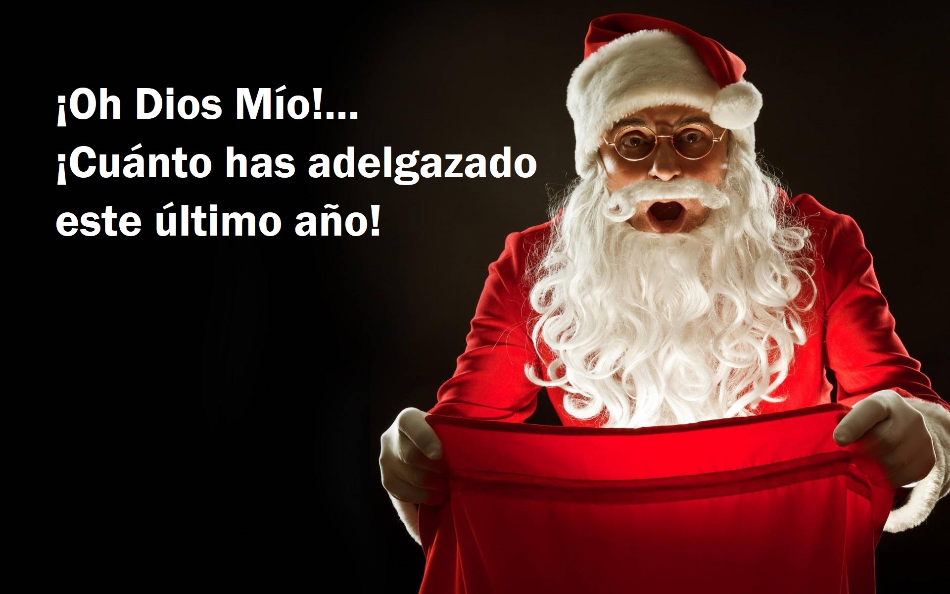 Santa Claus with a surprised expression holding a bag HD Wallpaper