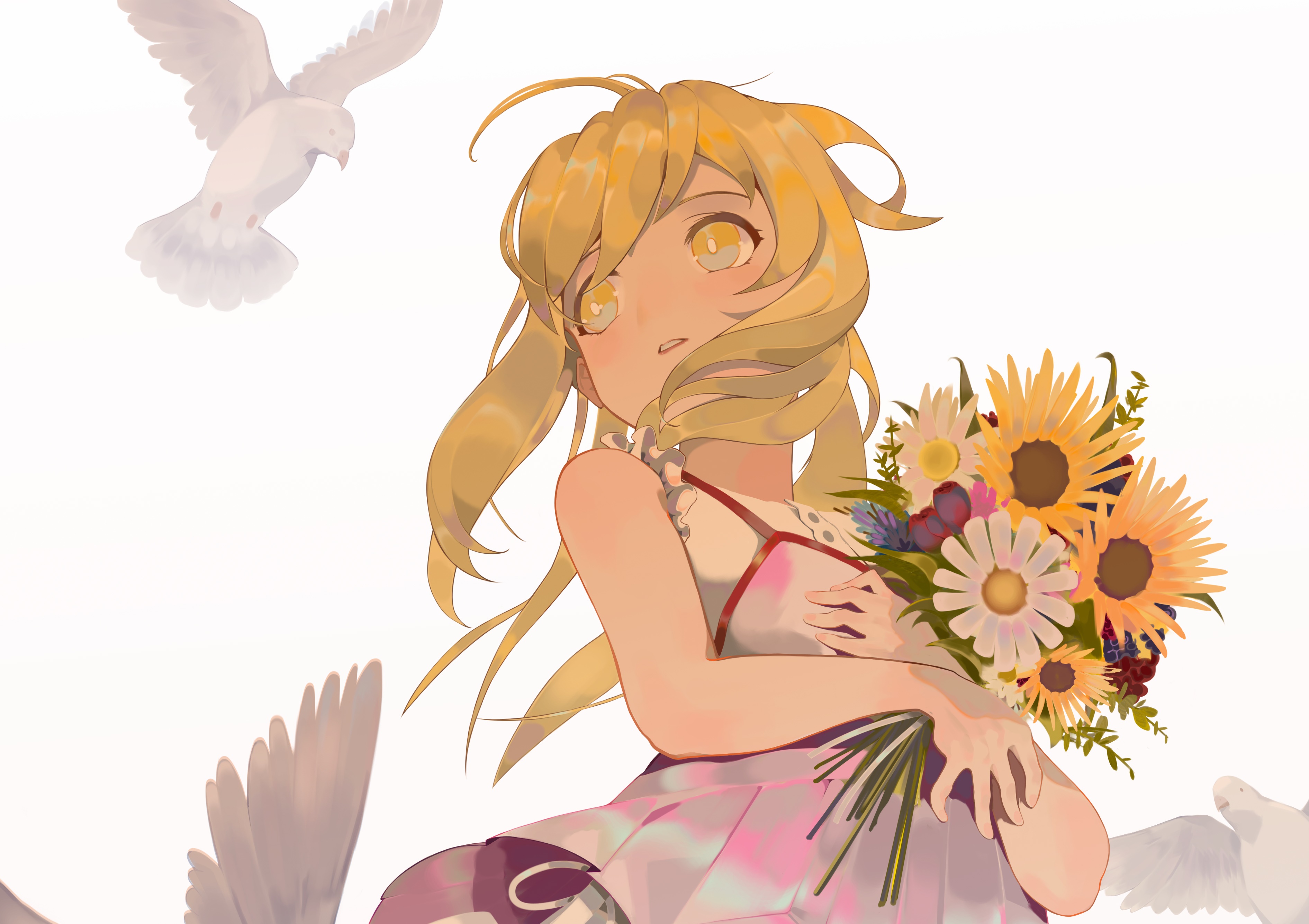 Kaori Miyazono from Your Lie In April with flowers and doves HD Wallpaper