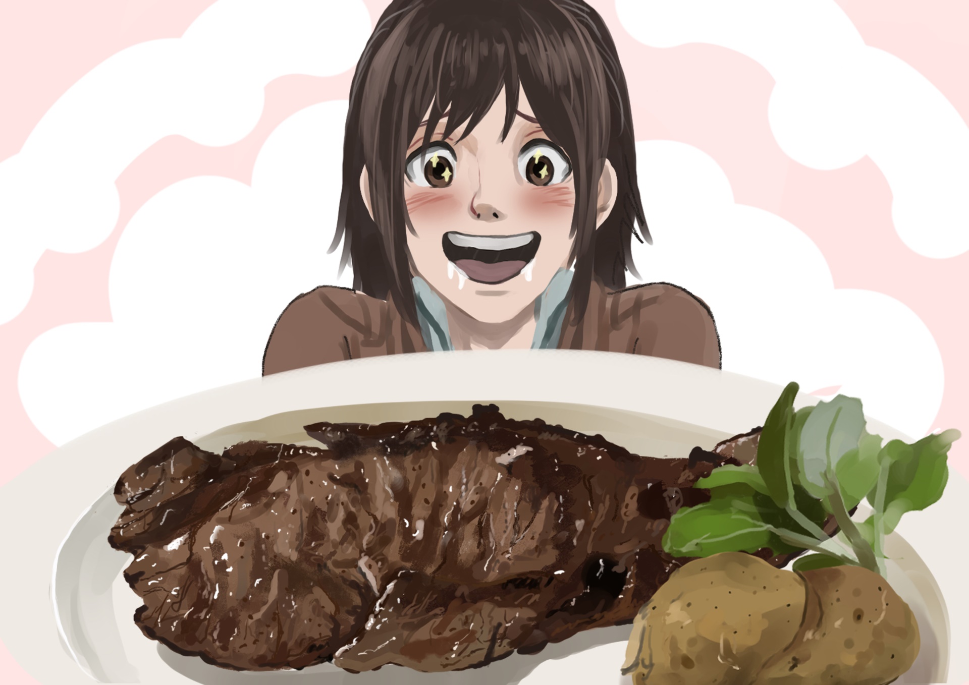 Sasha Blouse from Attack on Titan looking at steak HD Wallpaper