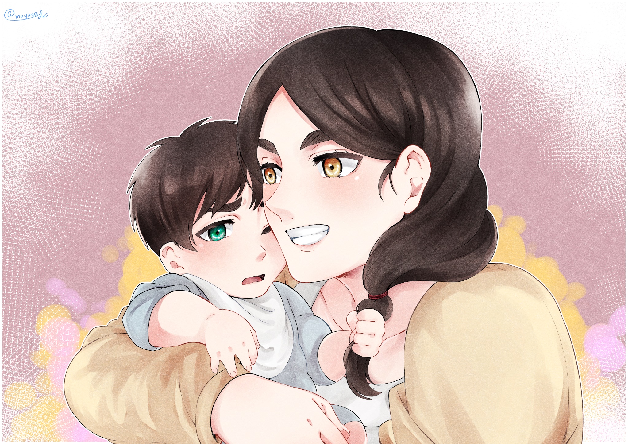 Carla Yeager holding baby Eren Yeager from Attack On Titan HD Wallpaper