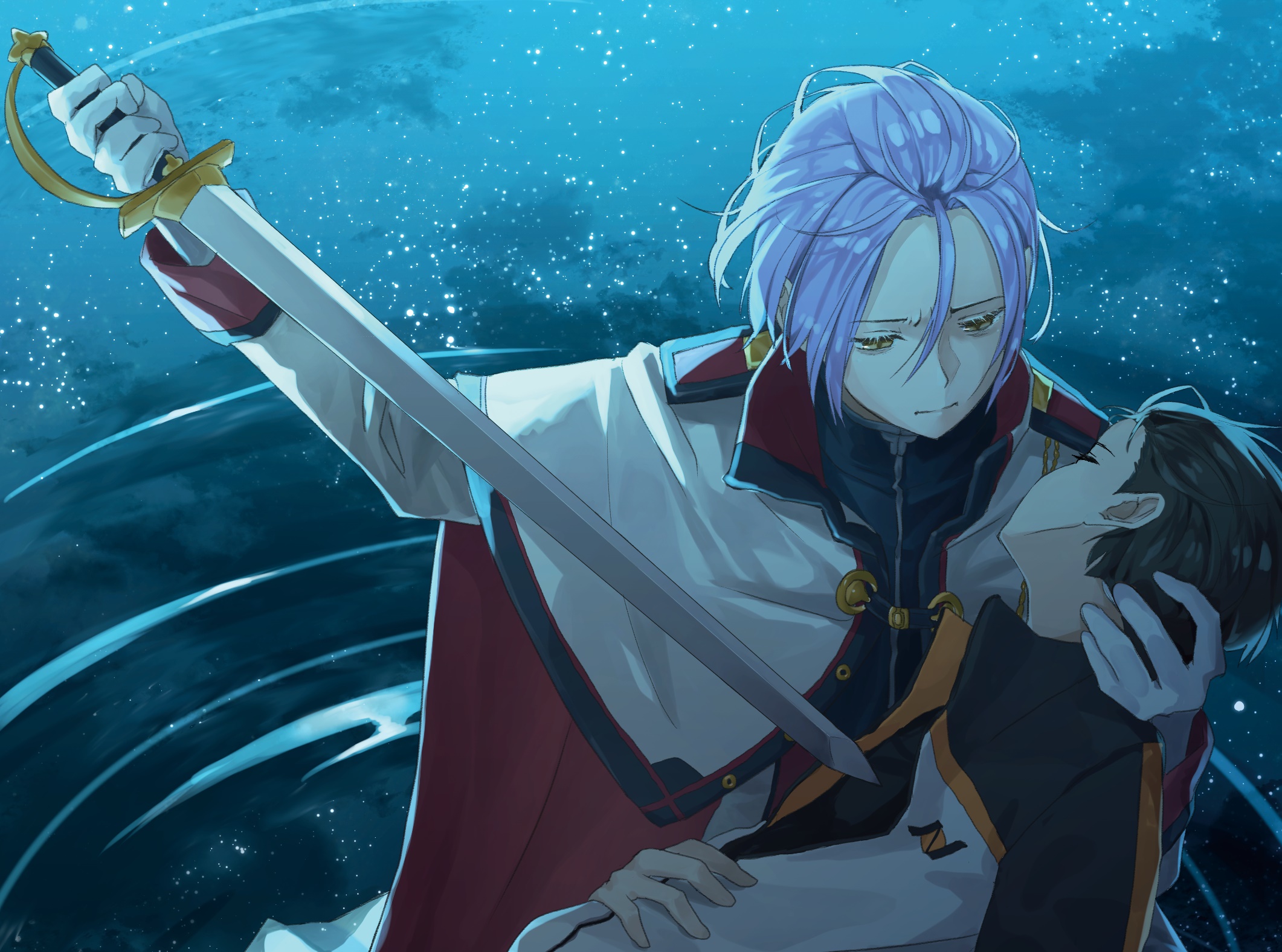 Julius Juukulius holding Subaru Natsuki with a sword in Re:ZERO HD Wallpaper