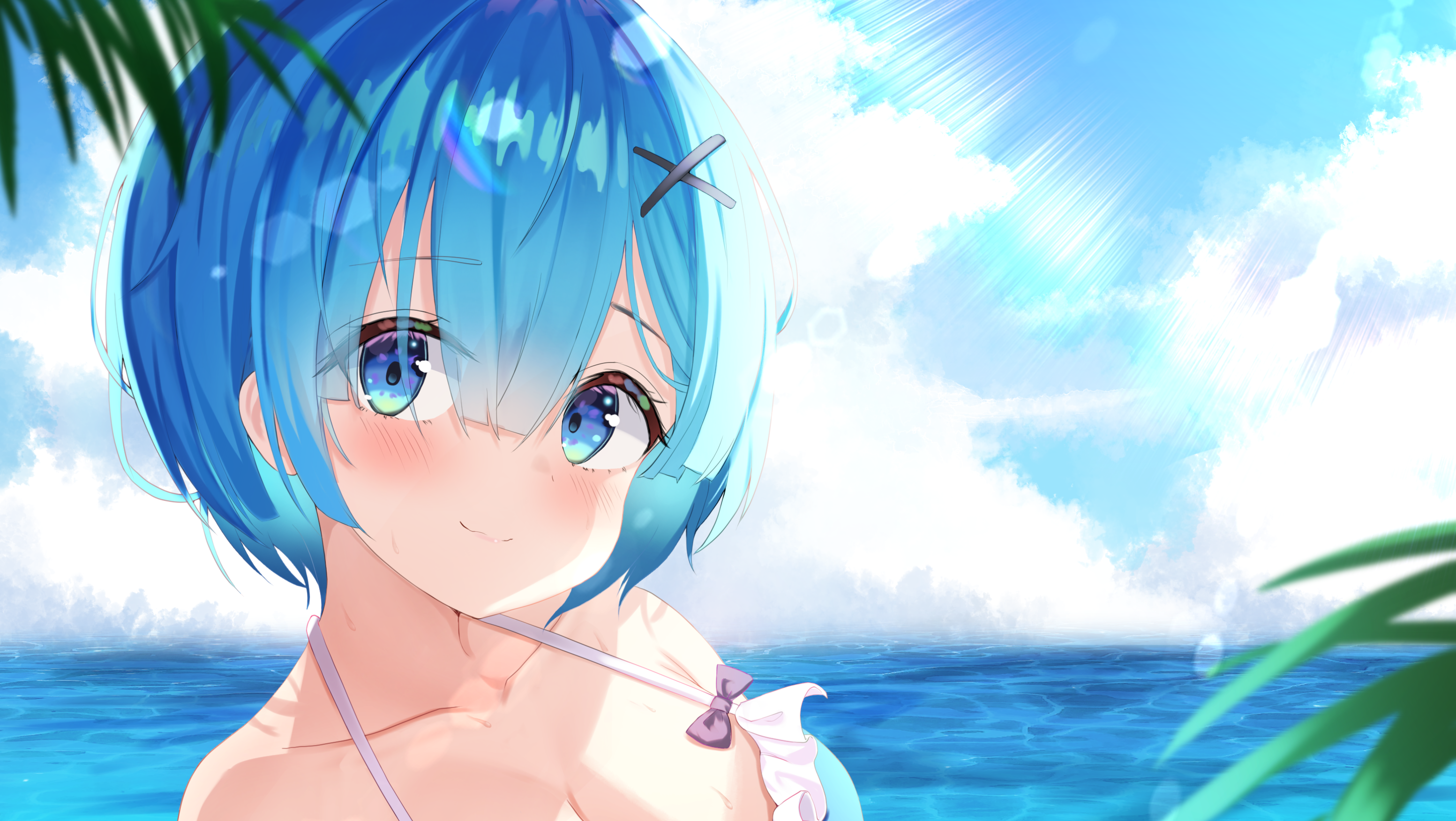 Rem from Re:ZERO in a bikini by the ocean HD Wallpaper