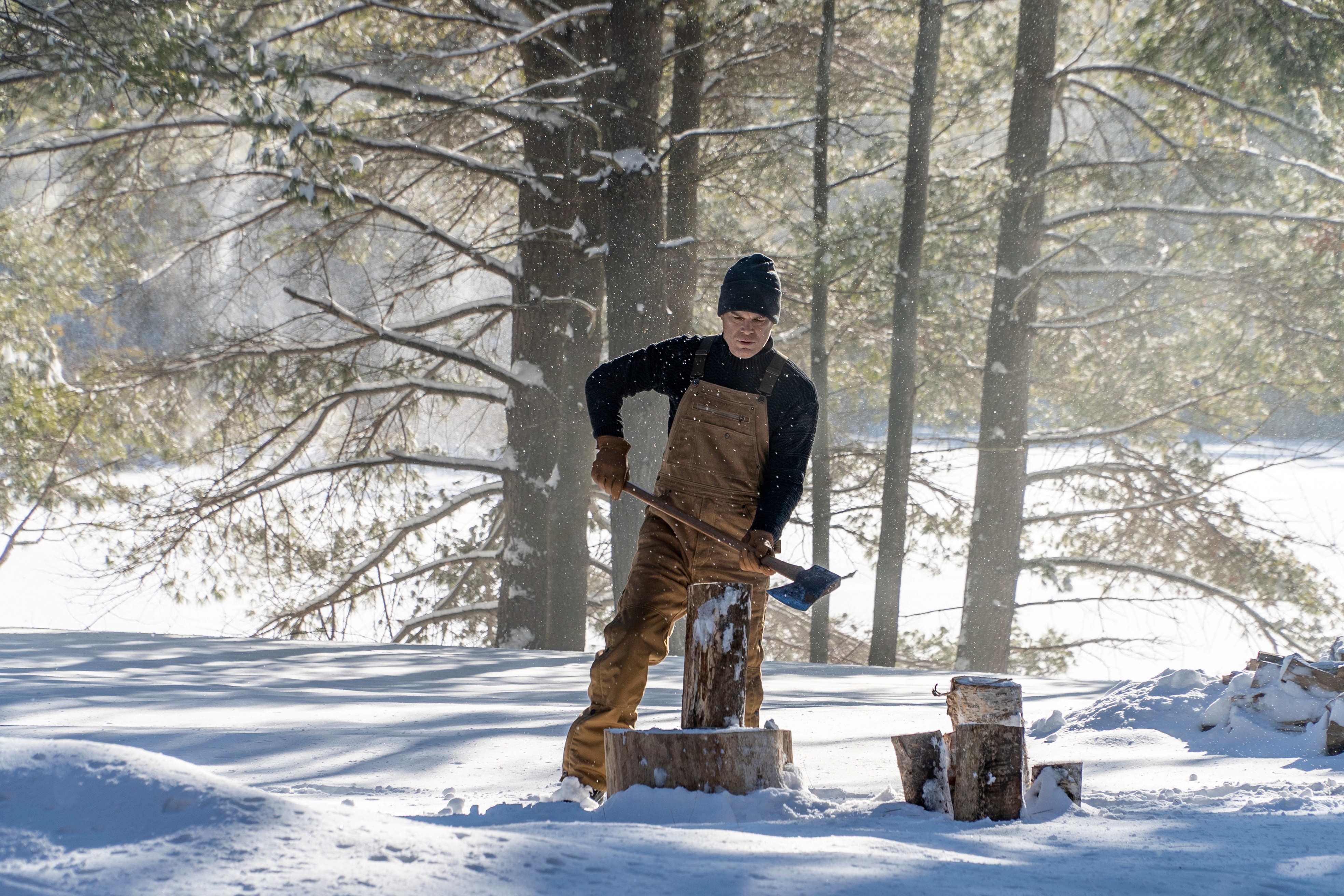 Dexter Morgan from Dexter: New Blood chopping wood in snow HD Wallpaper
