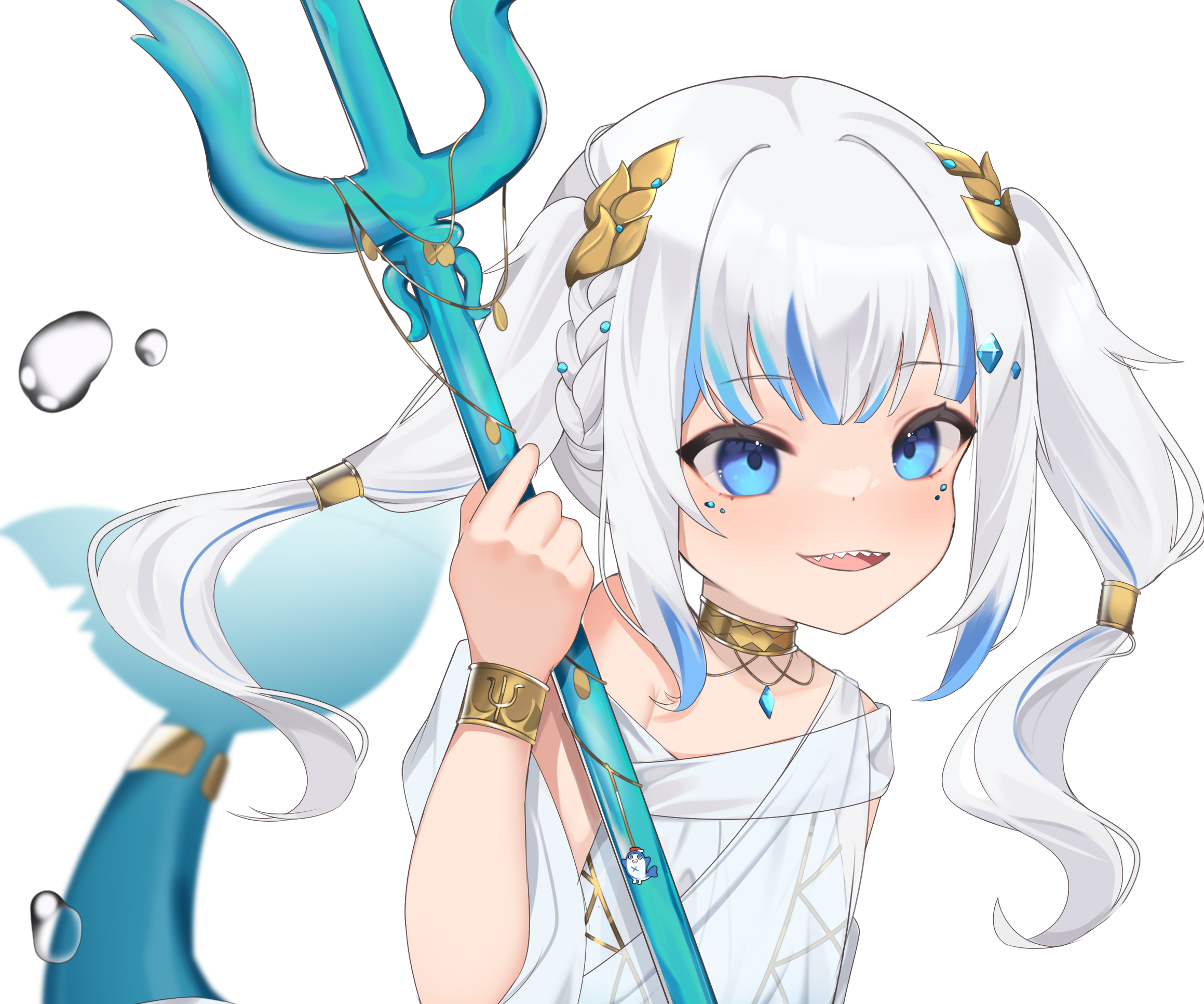 Gawr Gura from Hololive holding a trident HD Wallpaper