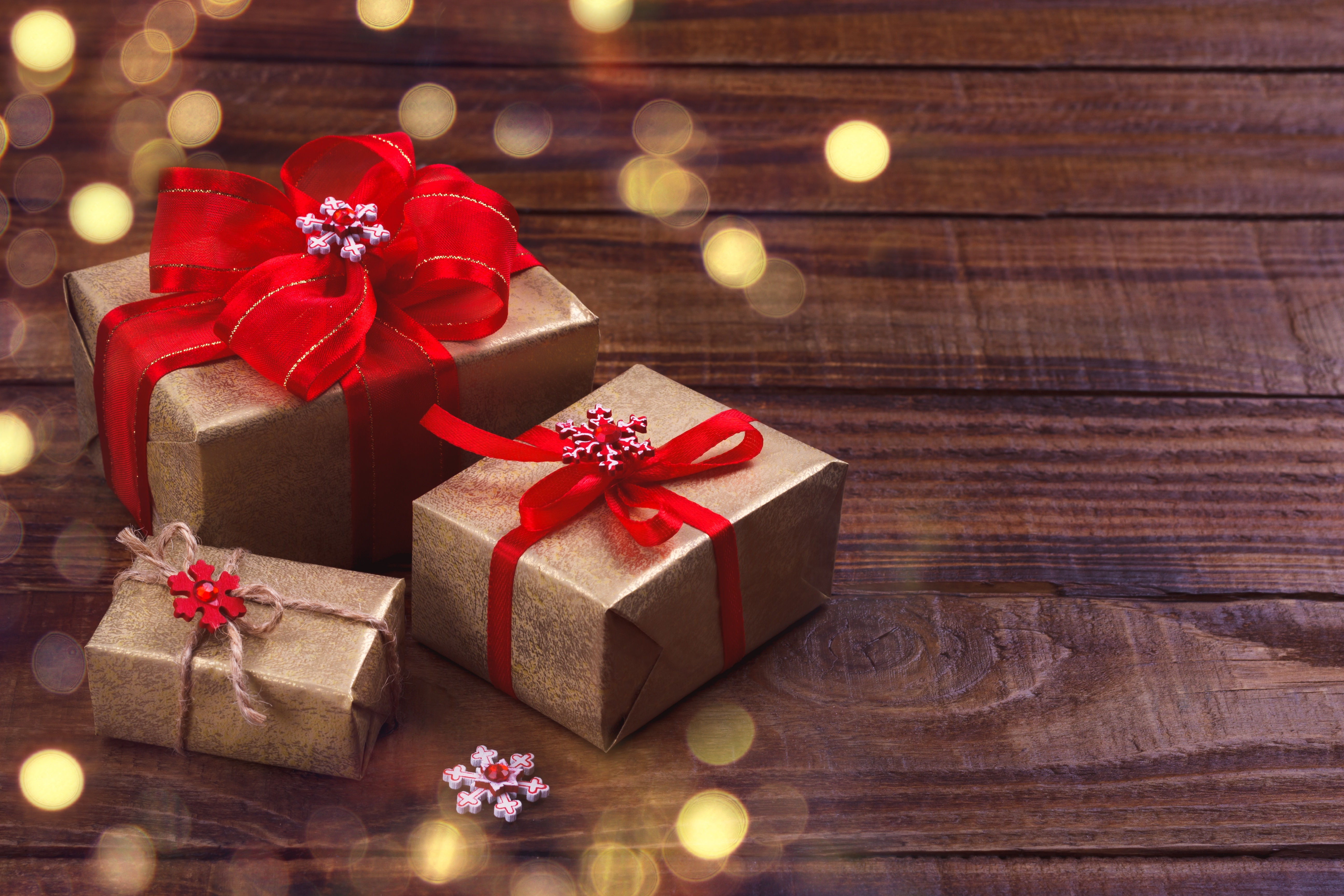 Christmas Gifts with Red Ribbons and Bokeh 4K HD Wallpaper
