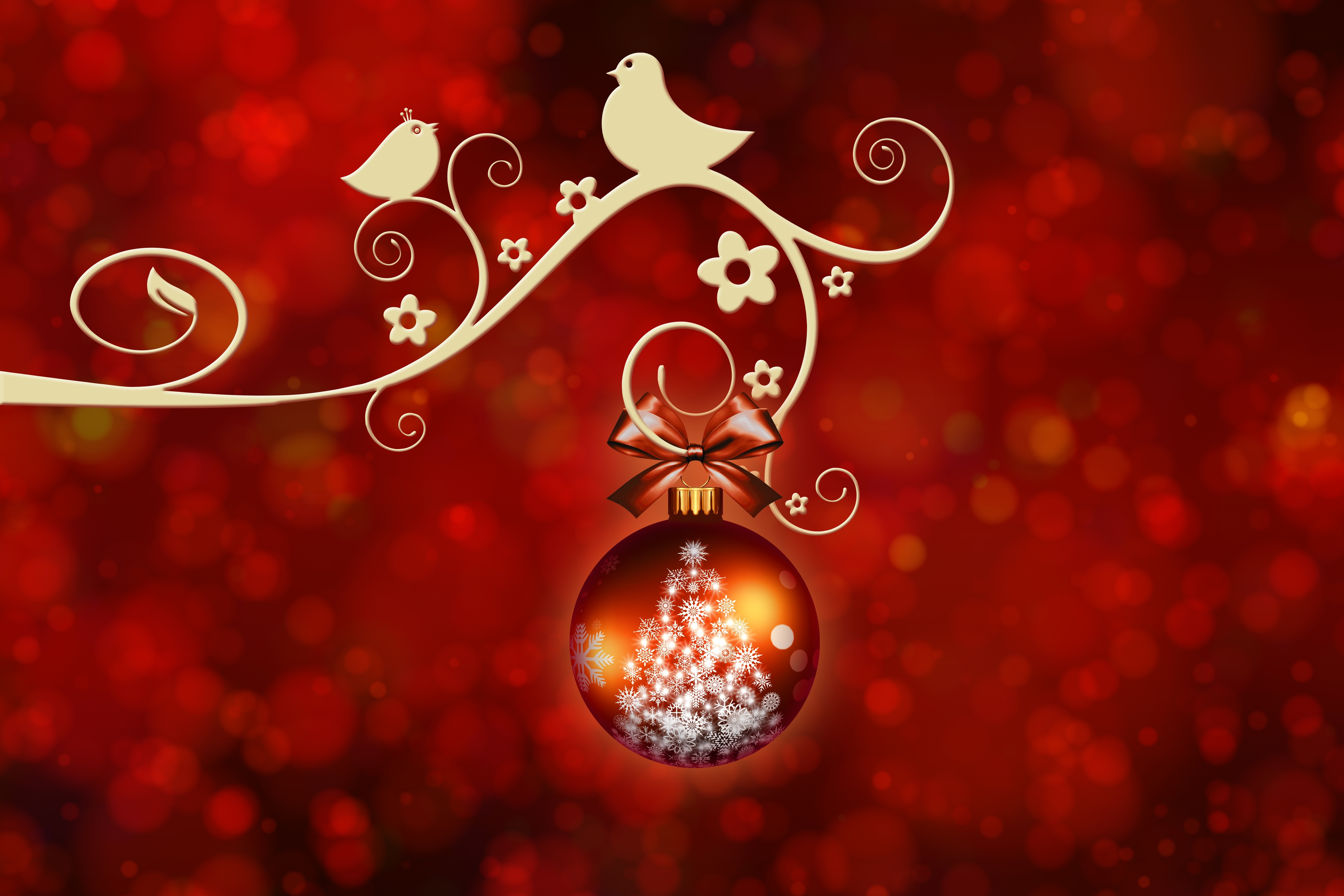 Christmas Bauble with Birds and Flowers HD Wallpaper