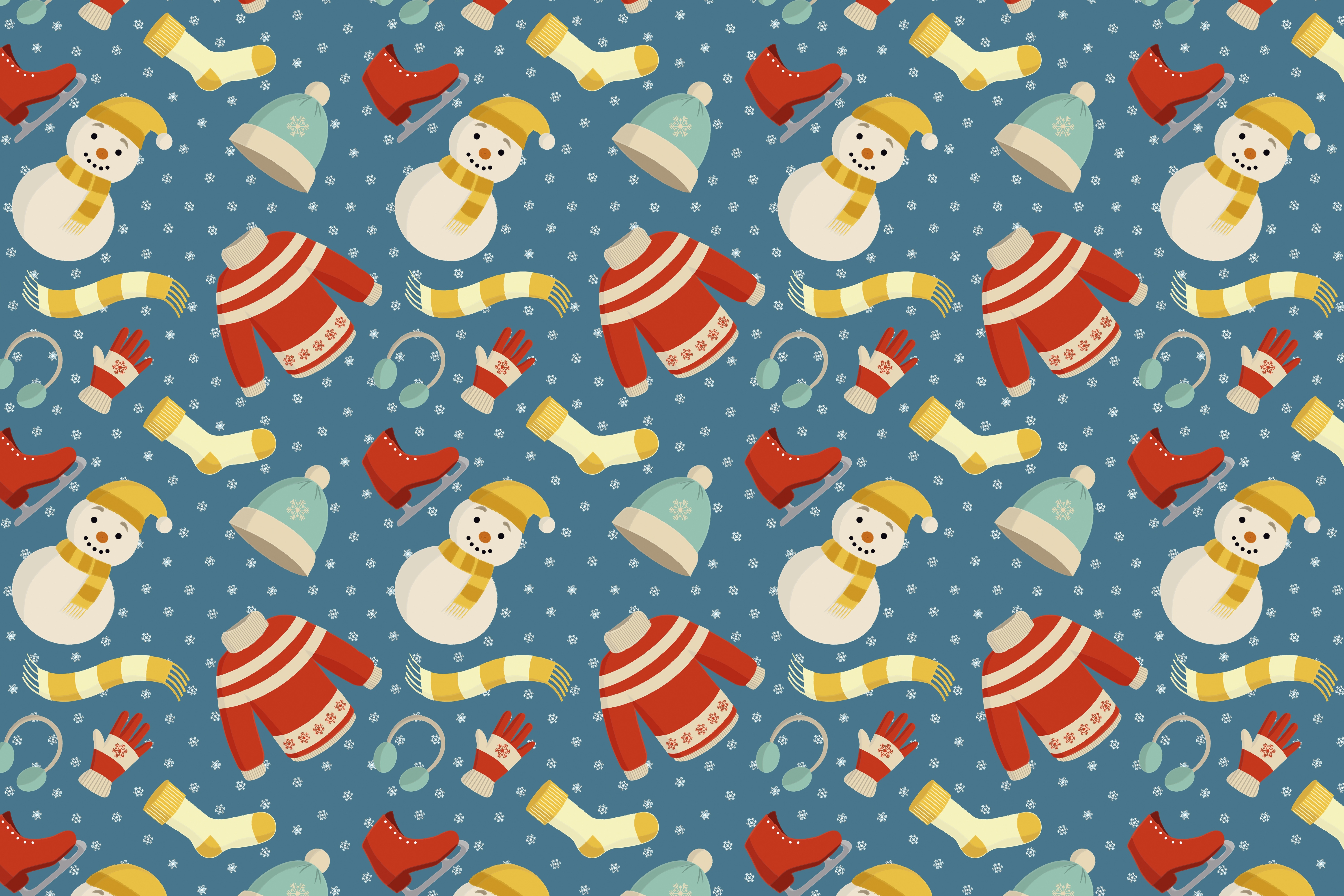 Christmas Pattern with Snowmen and Winter Clothes HD Wallpaper
