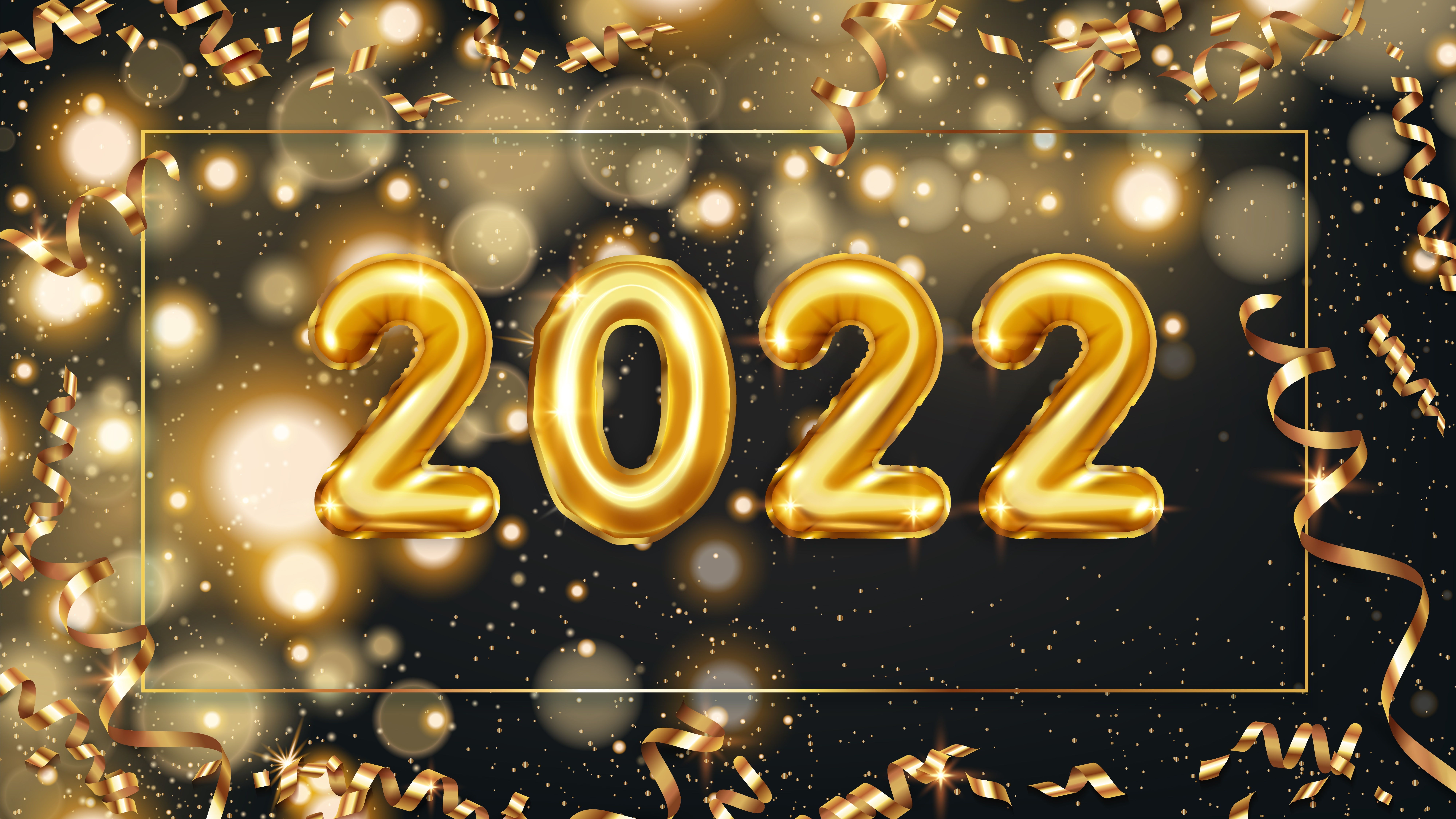 New Year 2022 Balloons and Confetti HD Wallpaper