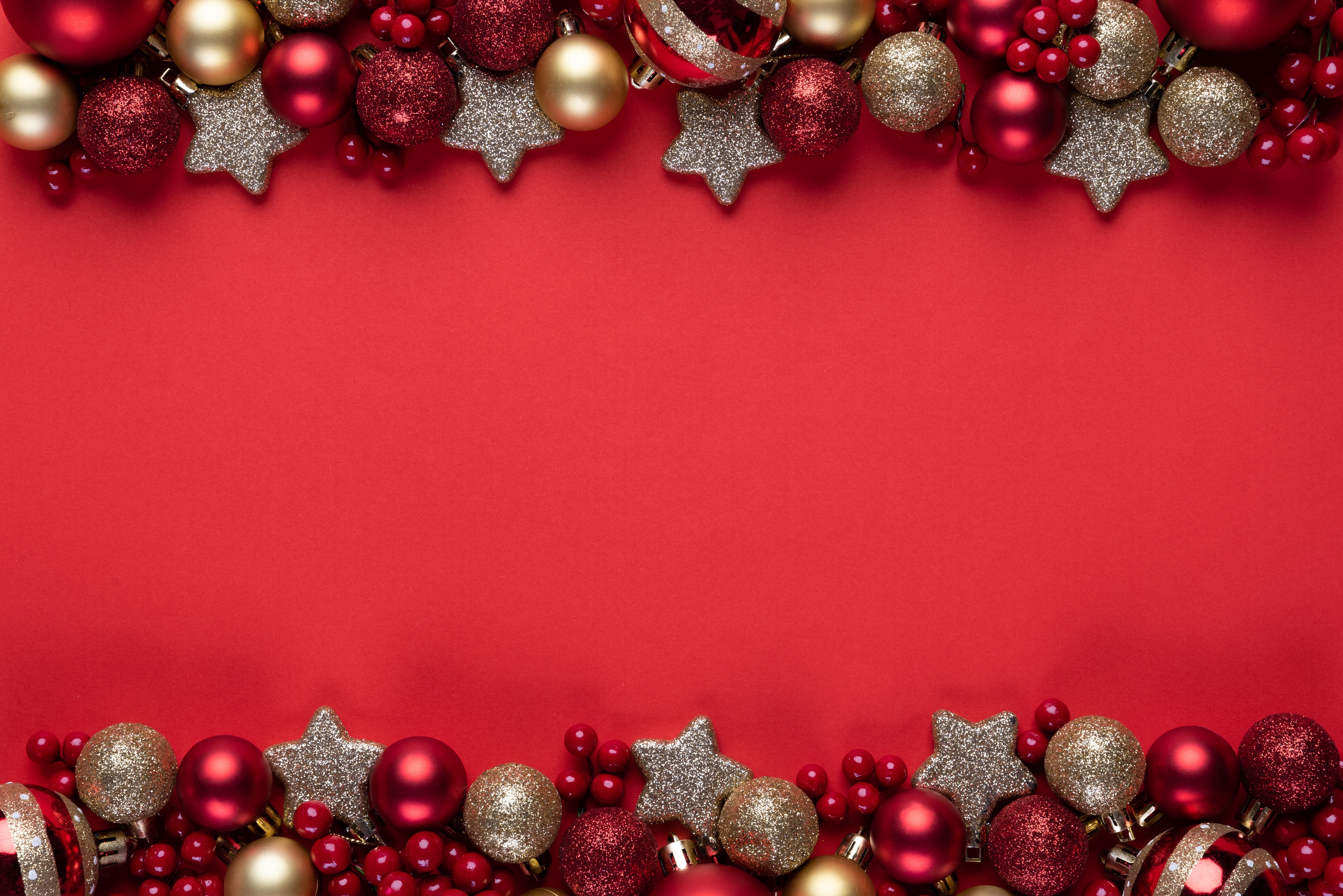 Christmas Ornaments and Berries Border HD Wallpaper