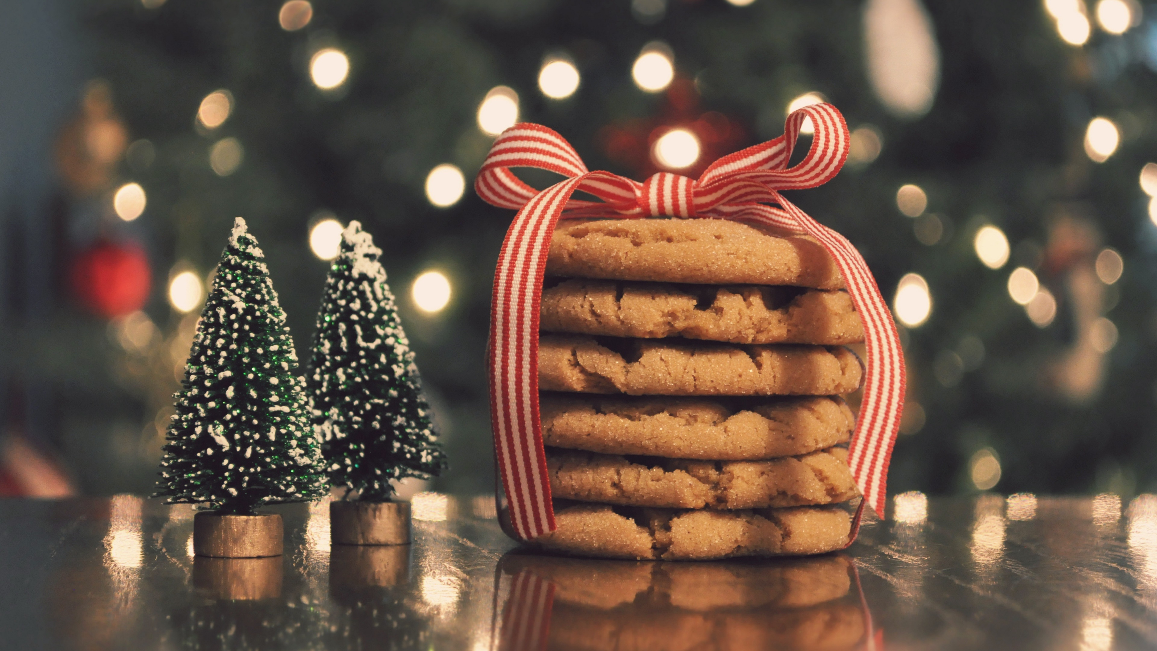 Stack of Cookies with Christmas Decorations 4K HD Wallpaper