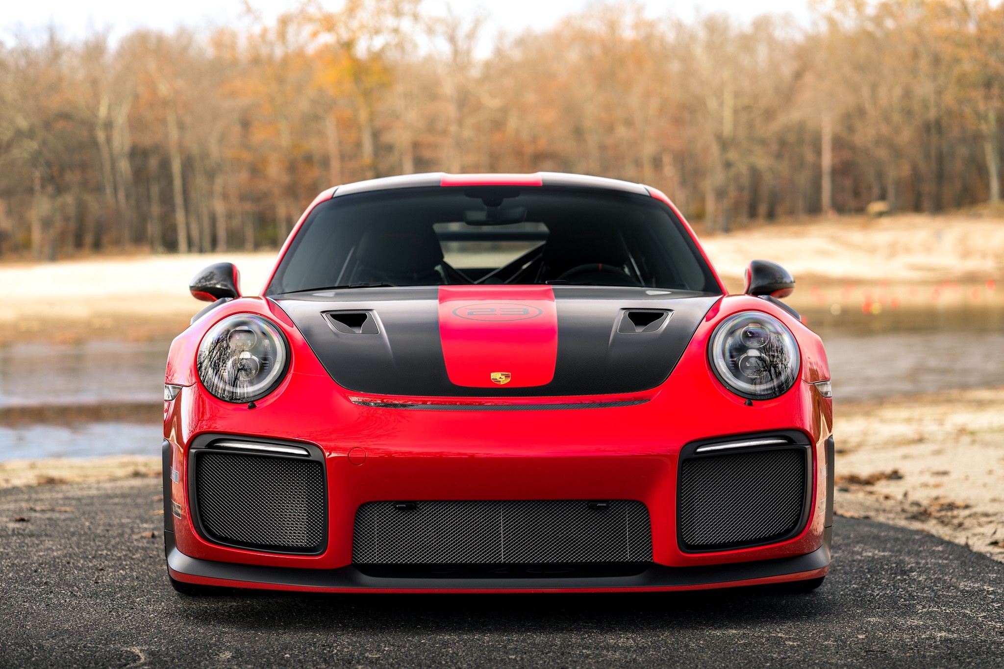 Red Porsche 911 GT3 RS with black stripes HD Wallpaper