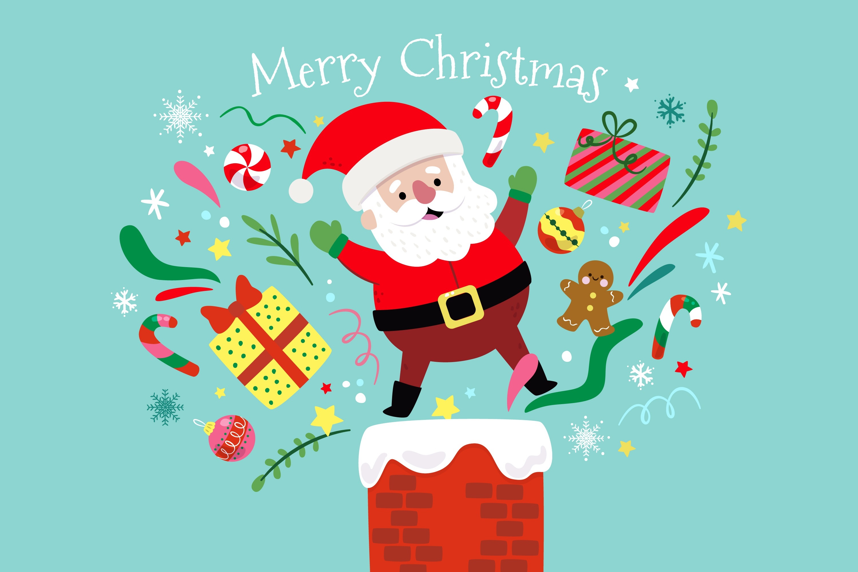 Santa Claus with Christmas decorations HD Wallpaper