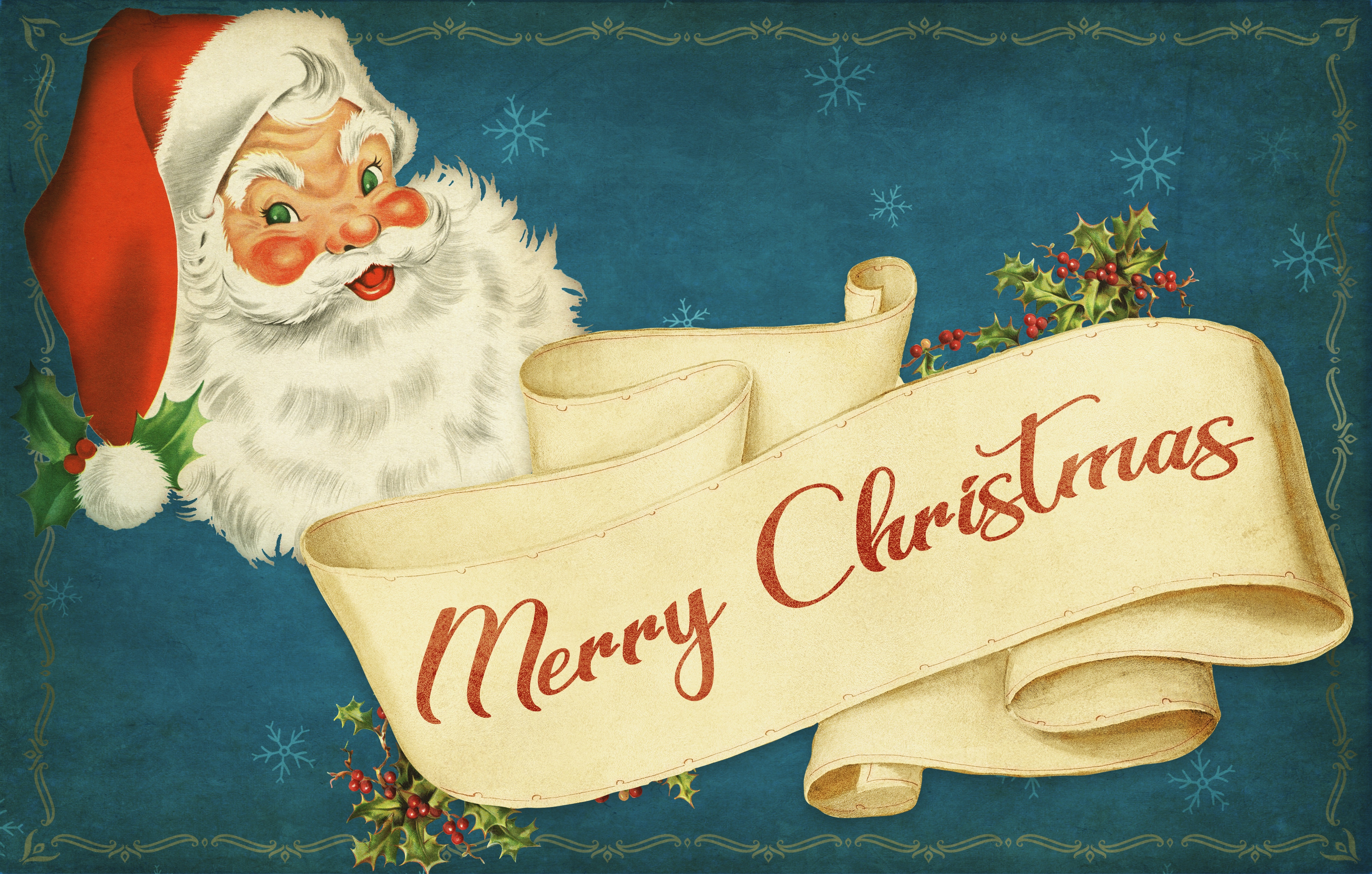 Merry Christmas Santa Claus Vintage Card HD Wallpaper
