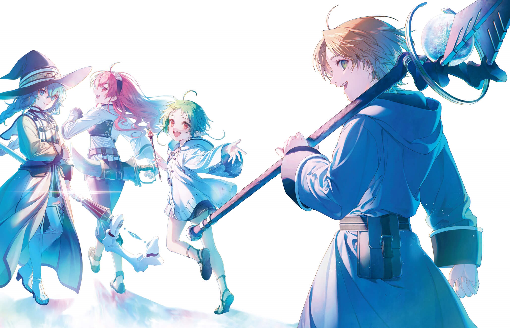 Mushoku Tensei: Roxy, Sylphiette, Rudeus, and Eris HD Wallpaper