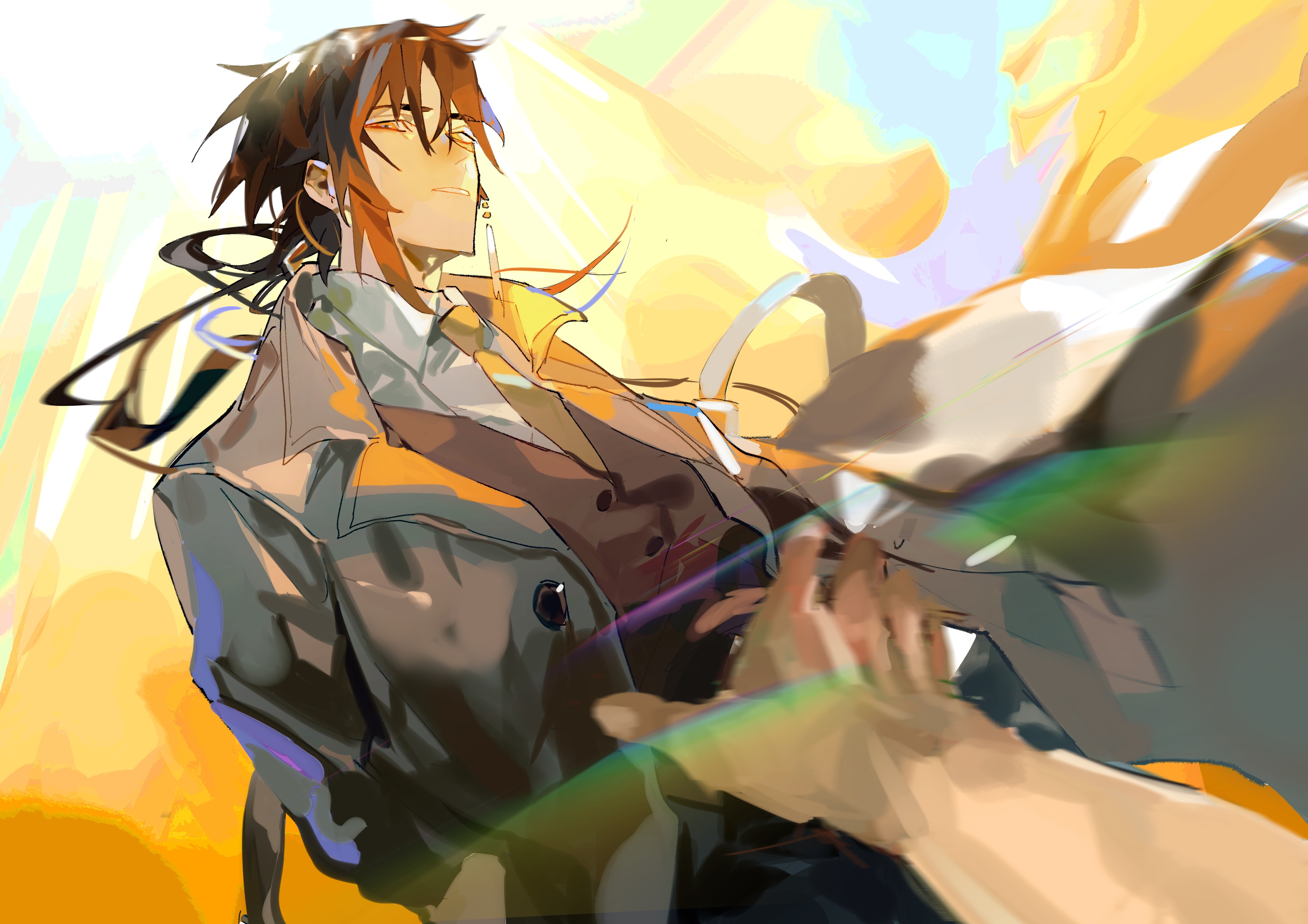 Zhongli from Genshin Impact in a trench coat HD Wallpaper
