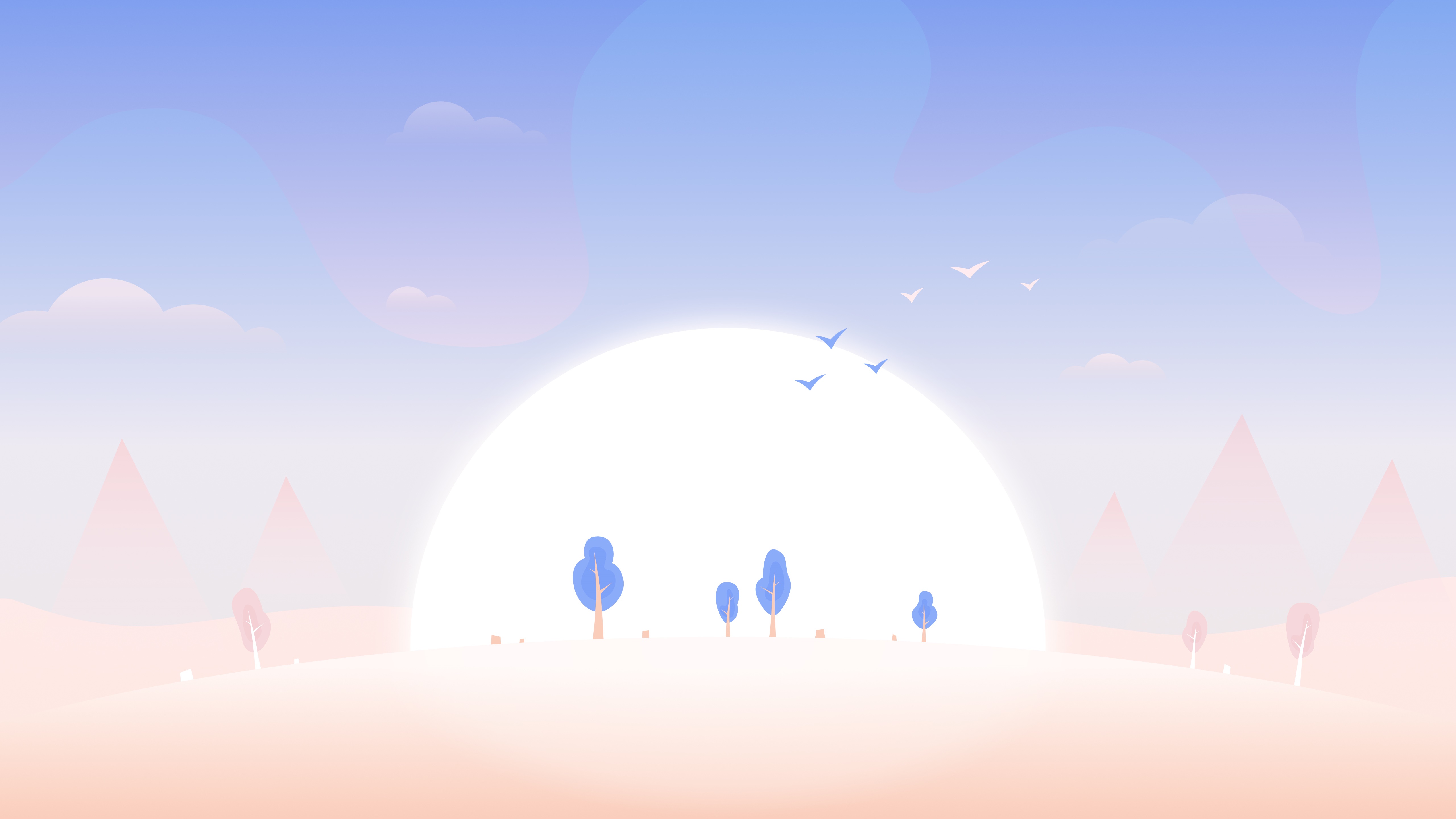 Minimalist Sun and Trees Landscape 4K HD Wallpaper