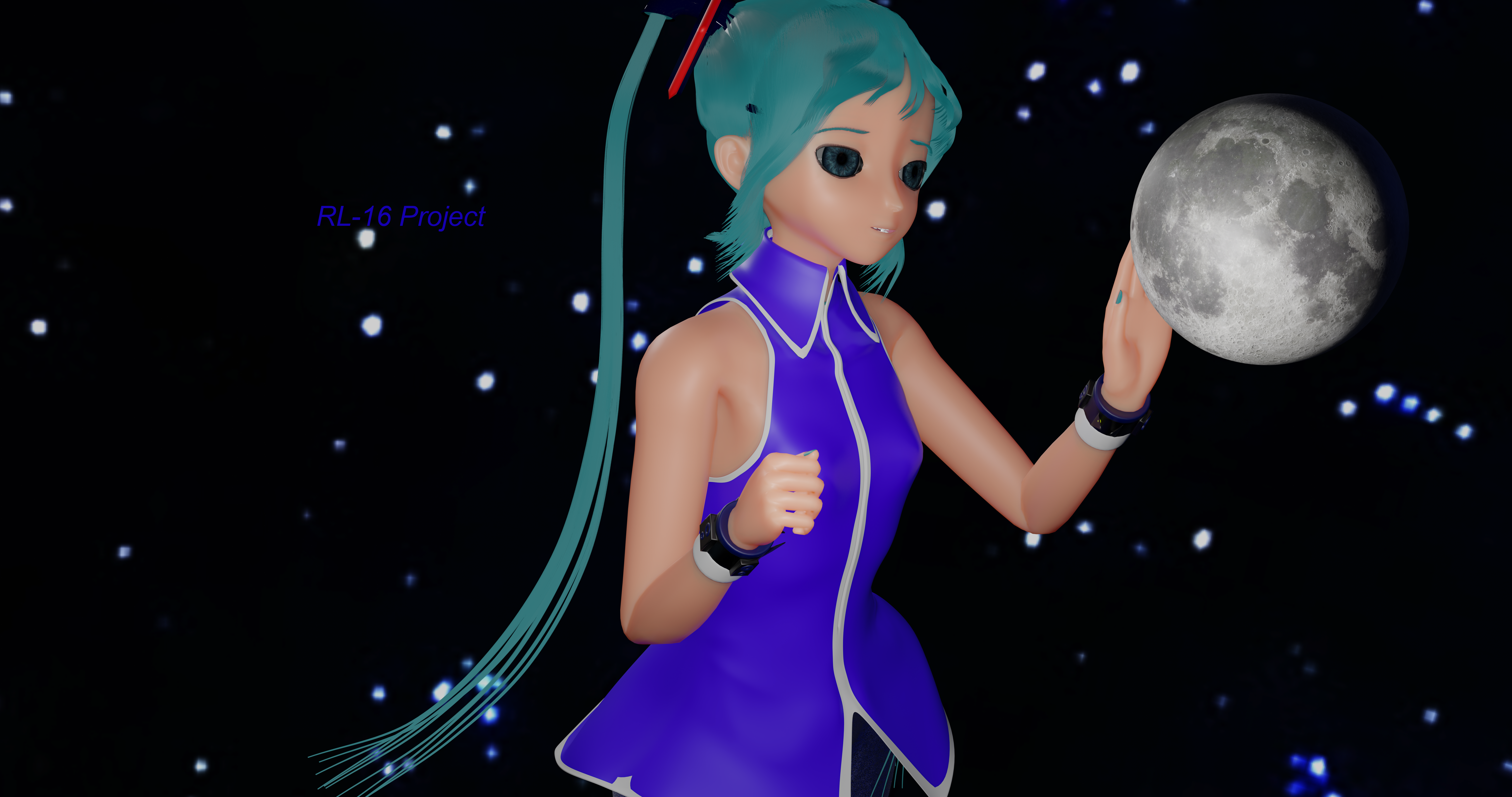 Hatsune Miku holding the Moon in Blender HD Wallpaper
