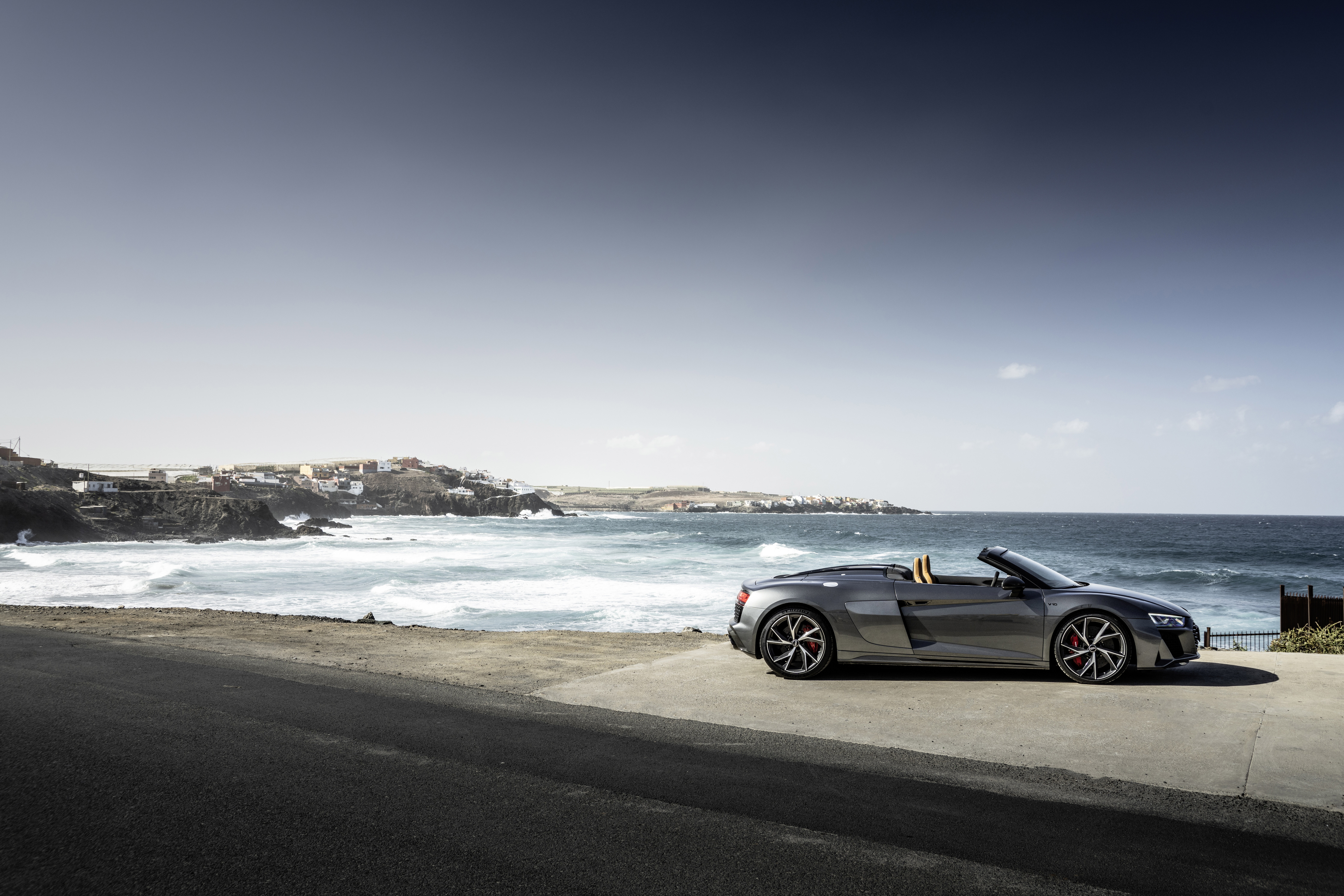 Audi R8 V10 Cabriolet by the ocean HD Wallpaper