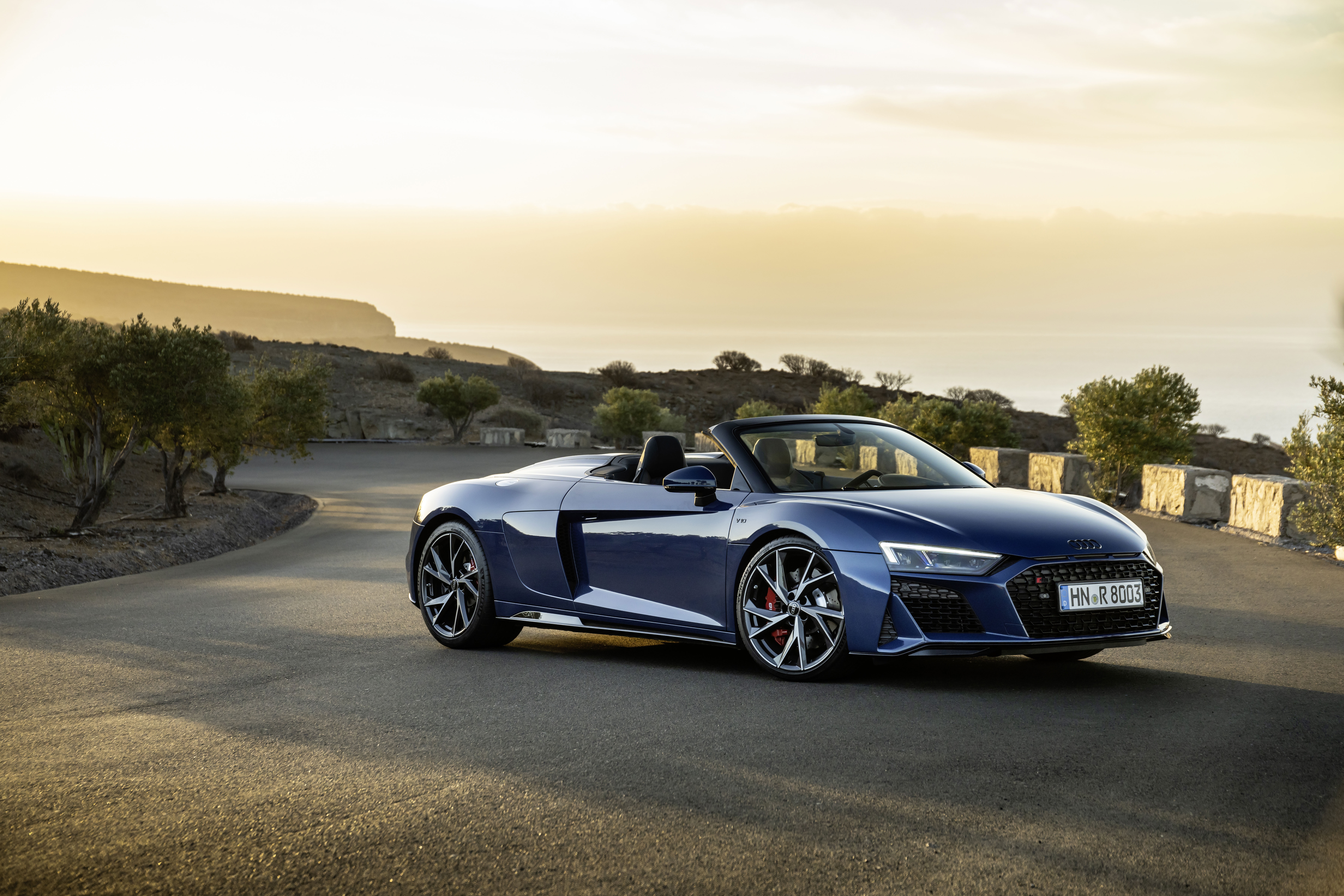 Blue Audi R8 V10 Cabriolet on a Road HD Wallpaper