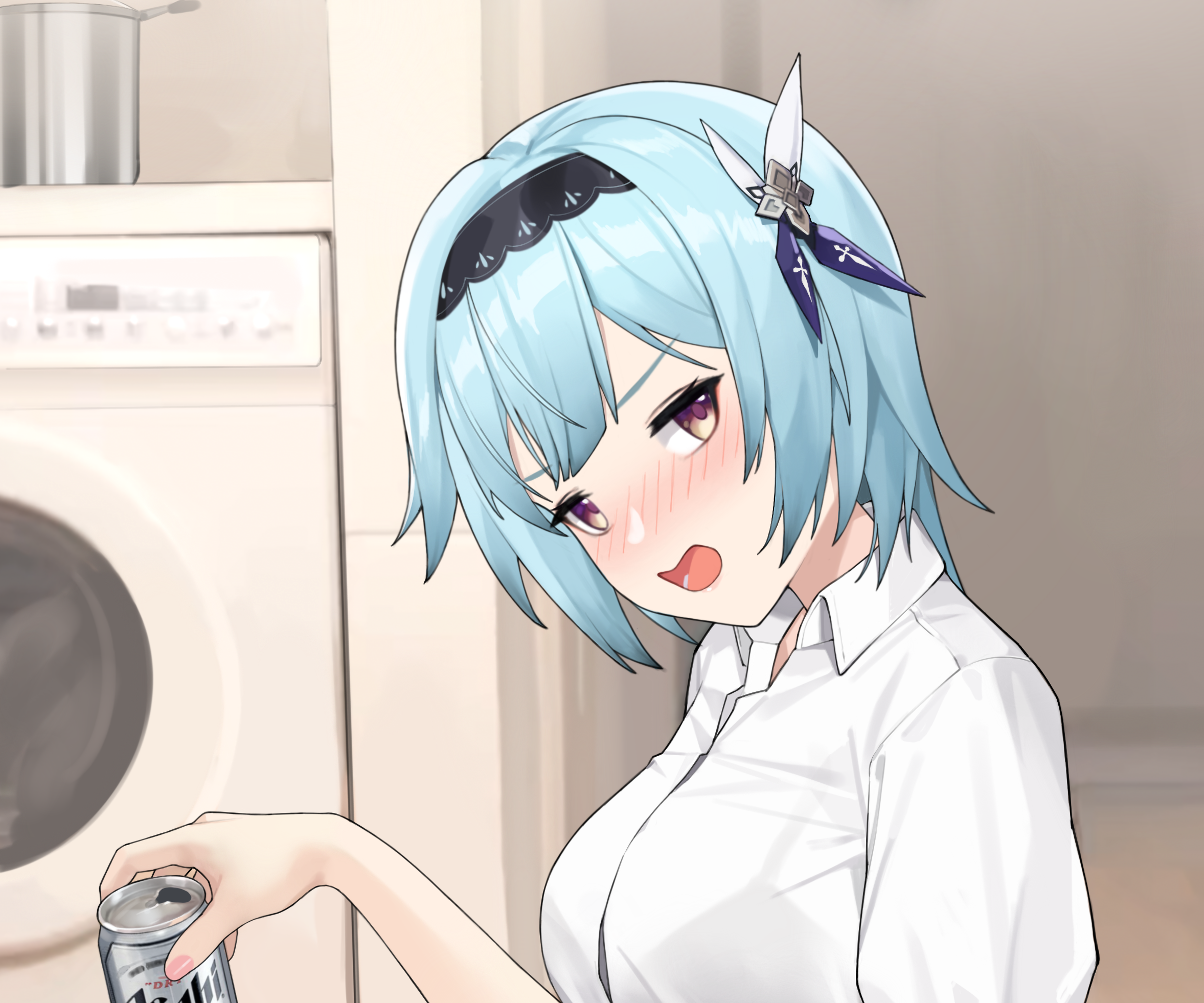 Eula from Genshin Impact holding a beer can HD Wallpaper