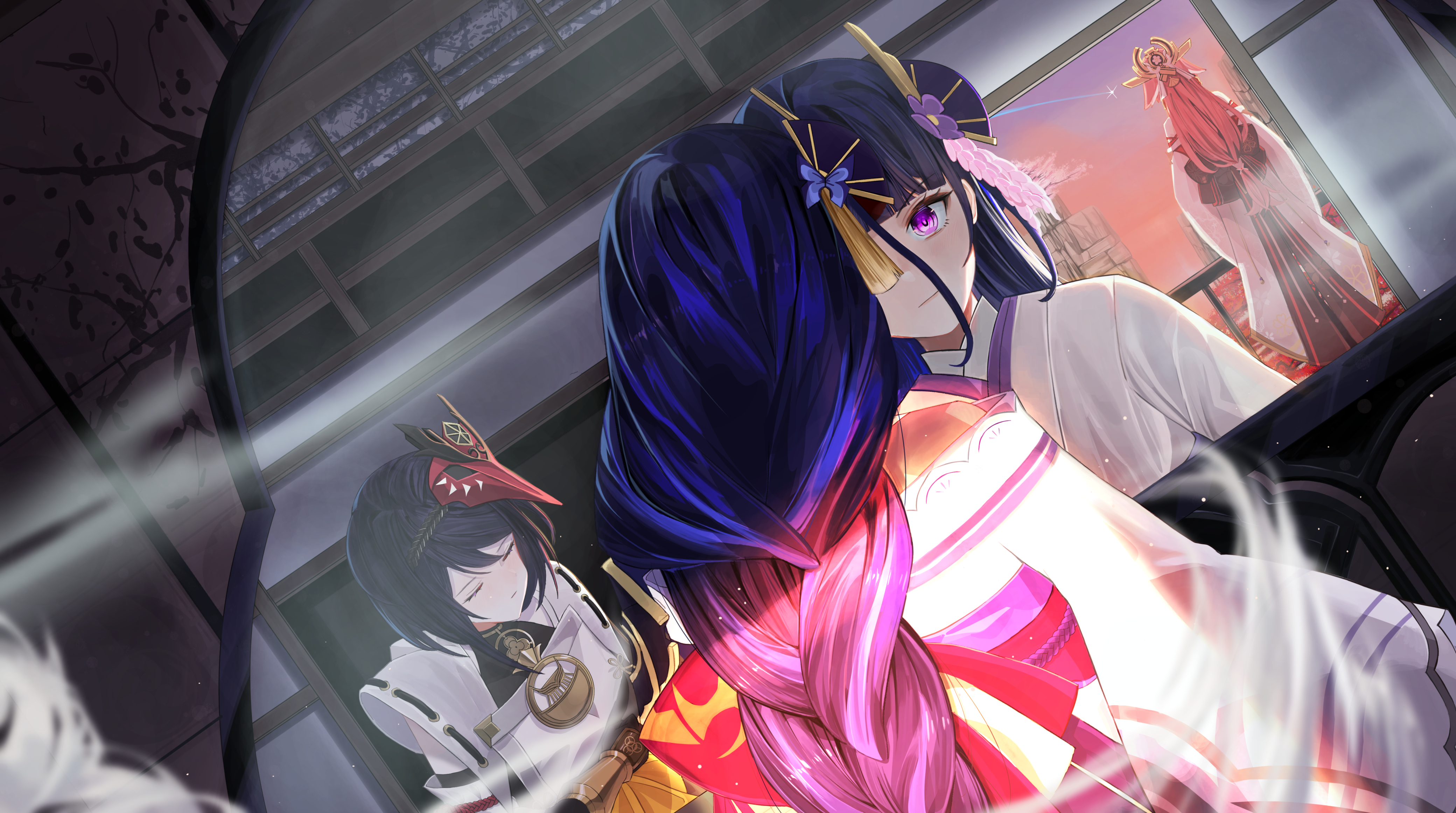 Raiden Shogun and Kujou Sara from Genshin Impact HD Wallpaper