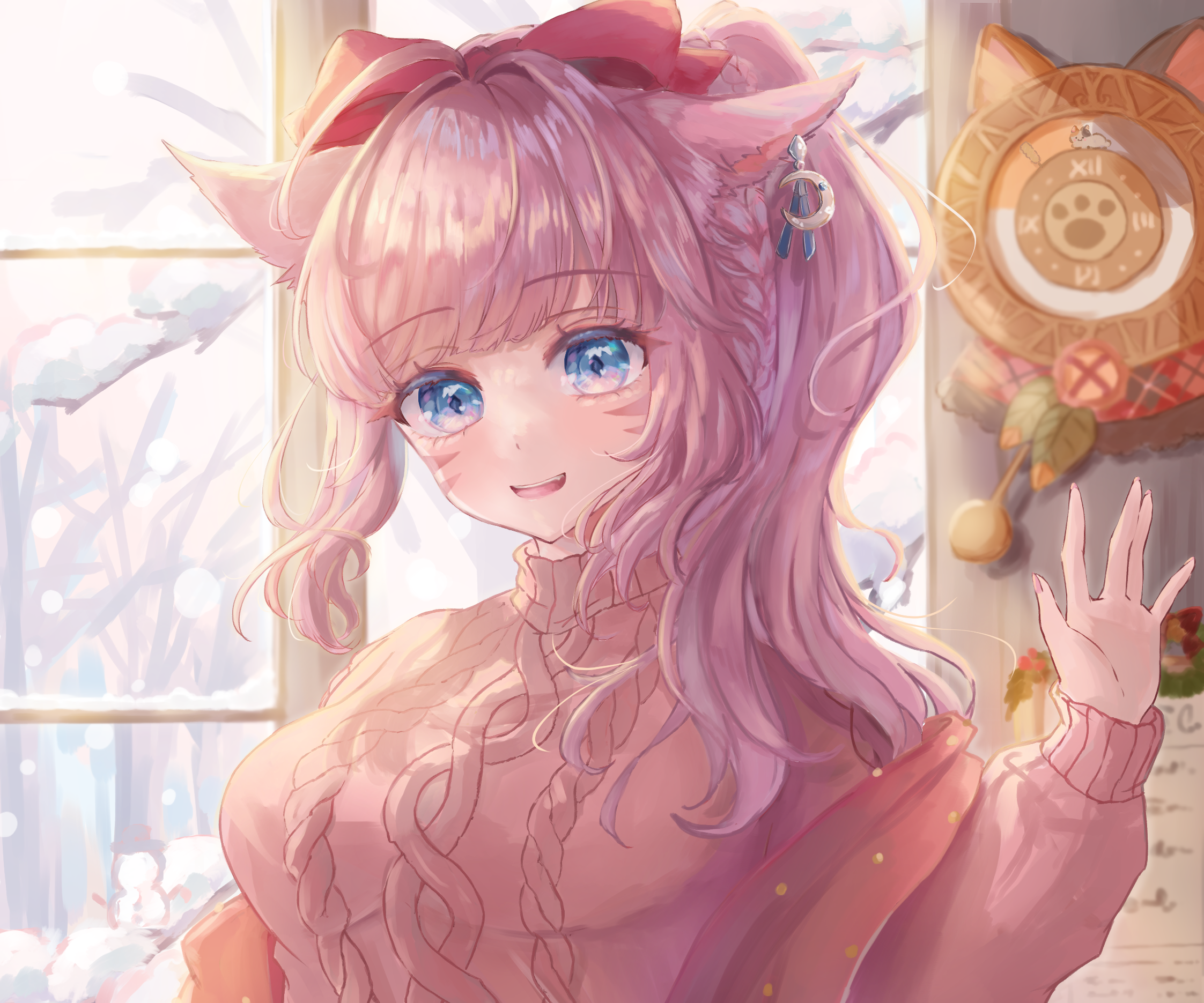 Miqo'te from Final Fantasy XIV with pink hair HD Wallpaper