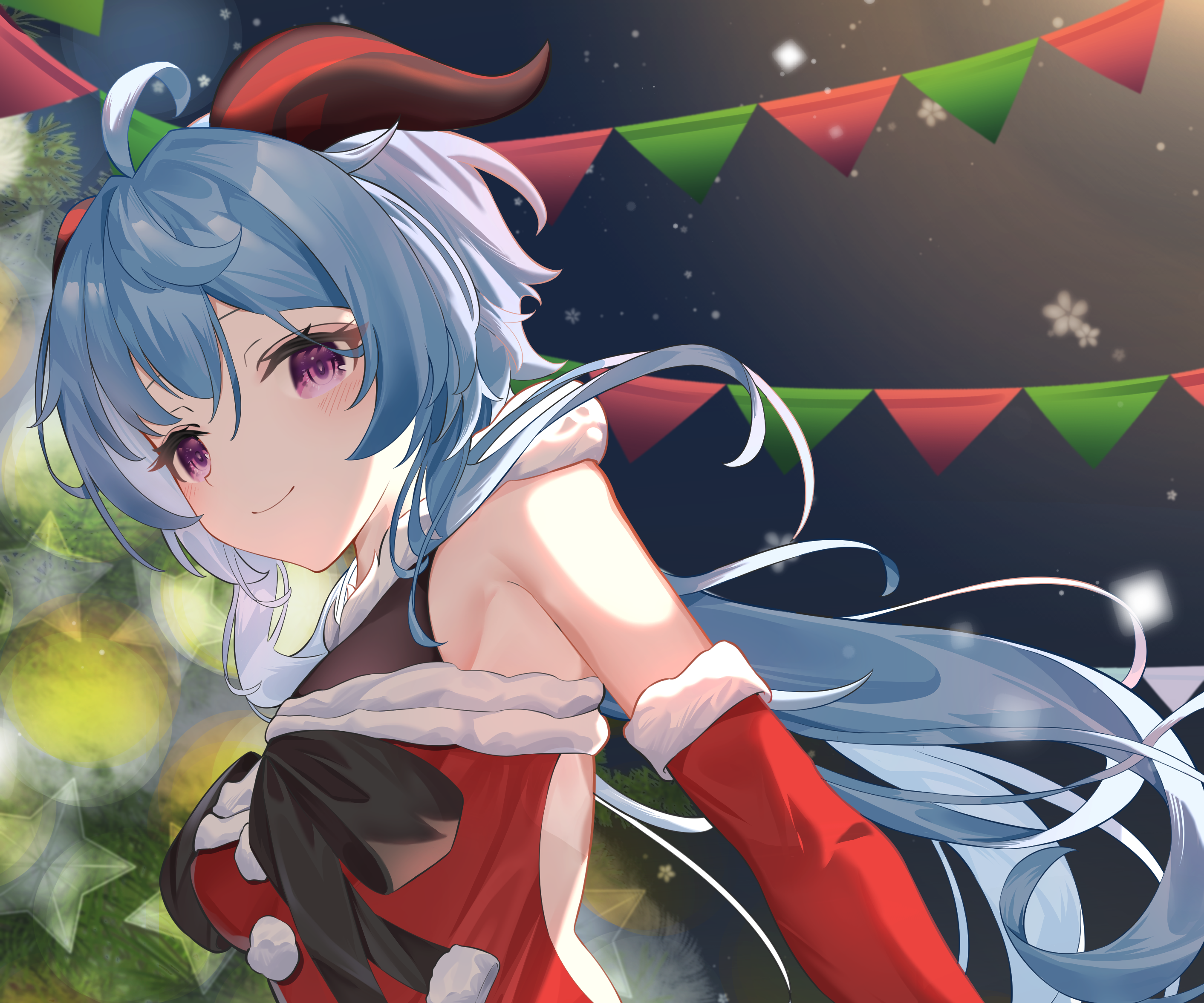 Ganyu from Genshin Impact in Christmas Outfit HD Wallpaper