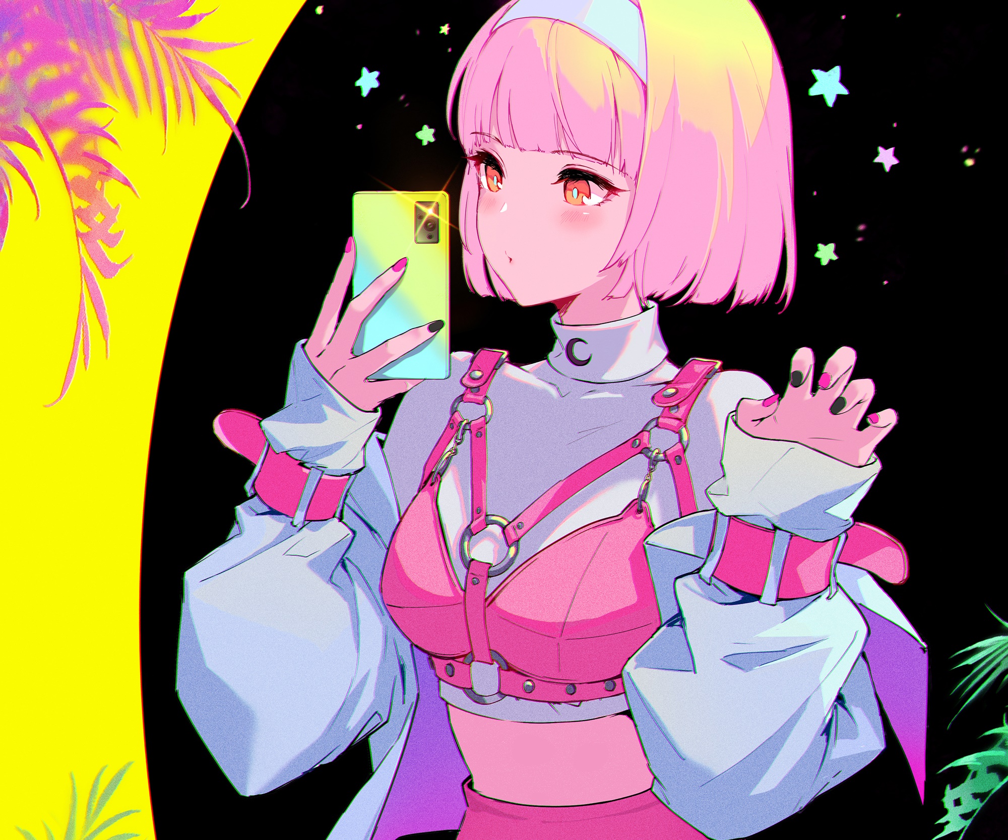 Girl with pink hair taking a selfie HD Wallpaper
