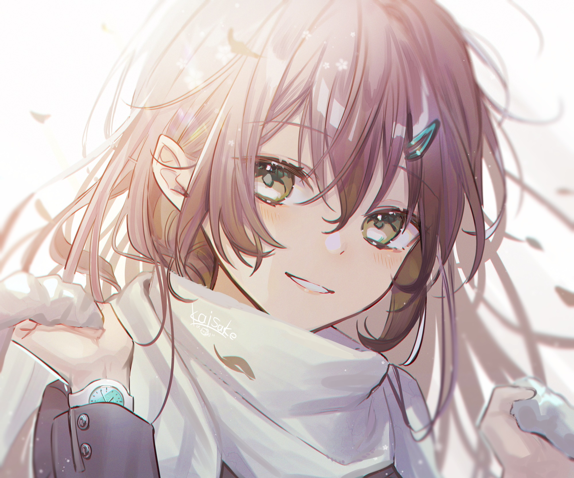 Anime girl with brown hair and green eyes HD Wallpaper