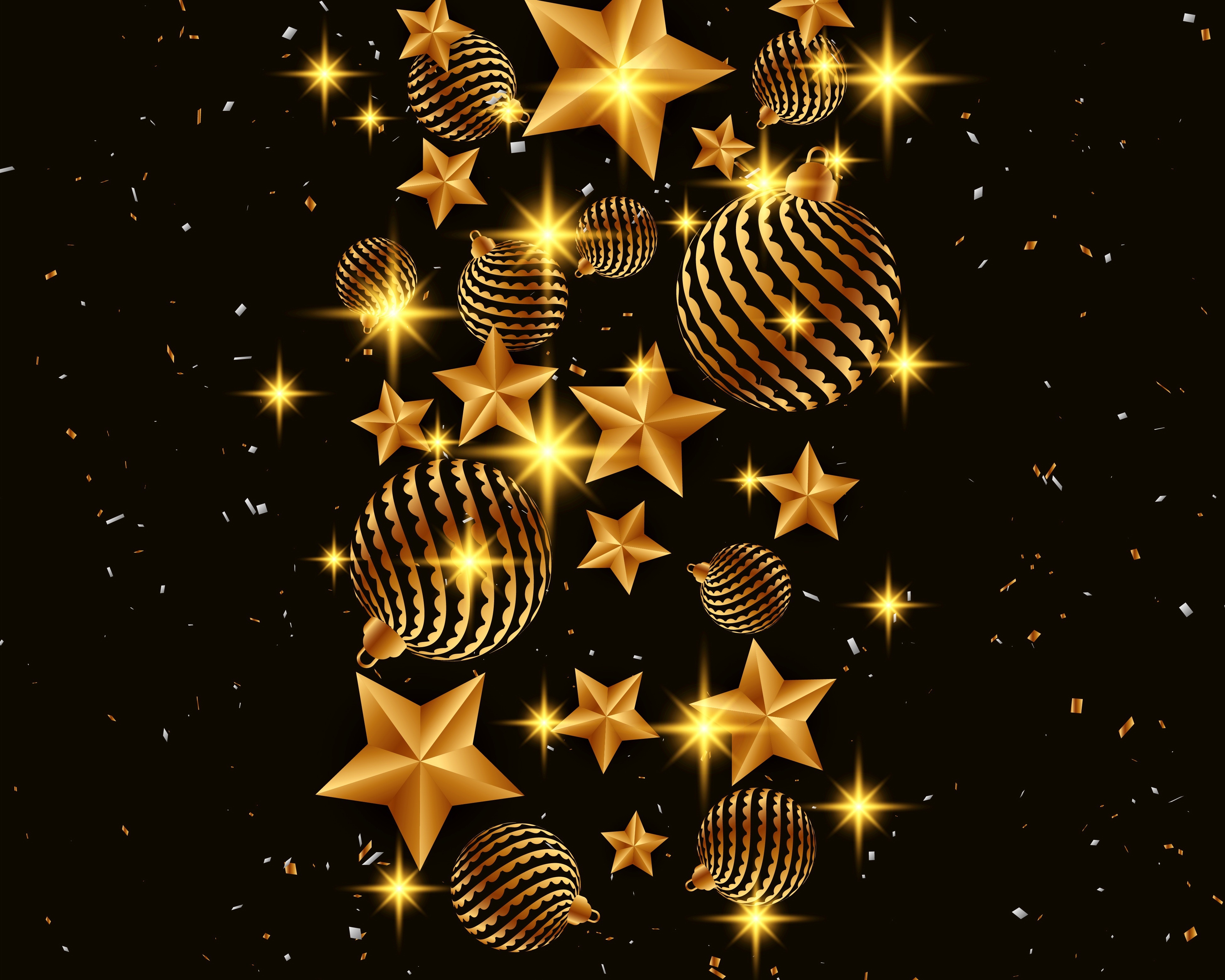 Christmas Ornaments and Stars 4K HD Wallpaper