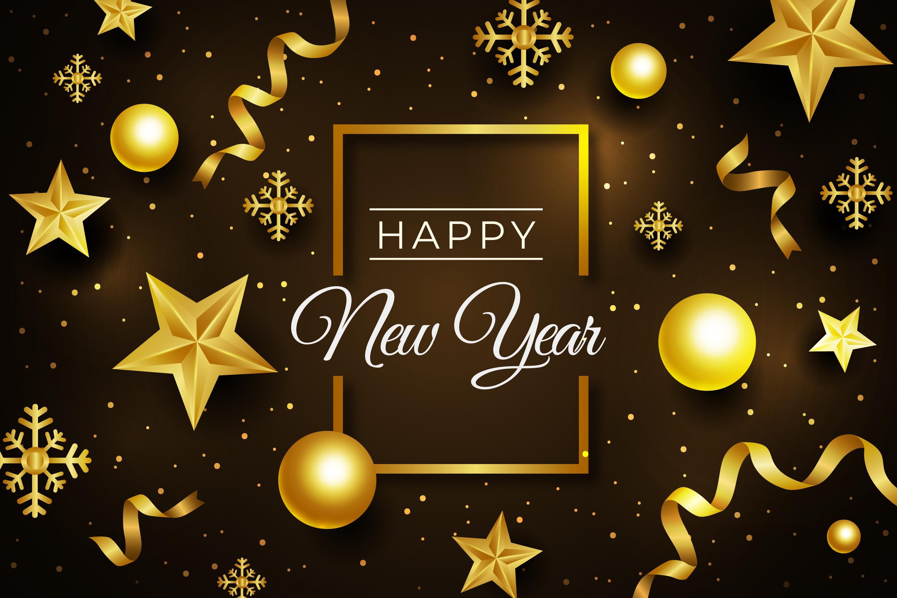 Happy New Year Golden Decorations HD Wallpaper