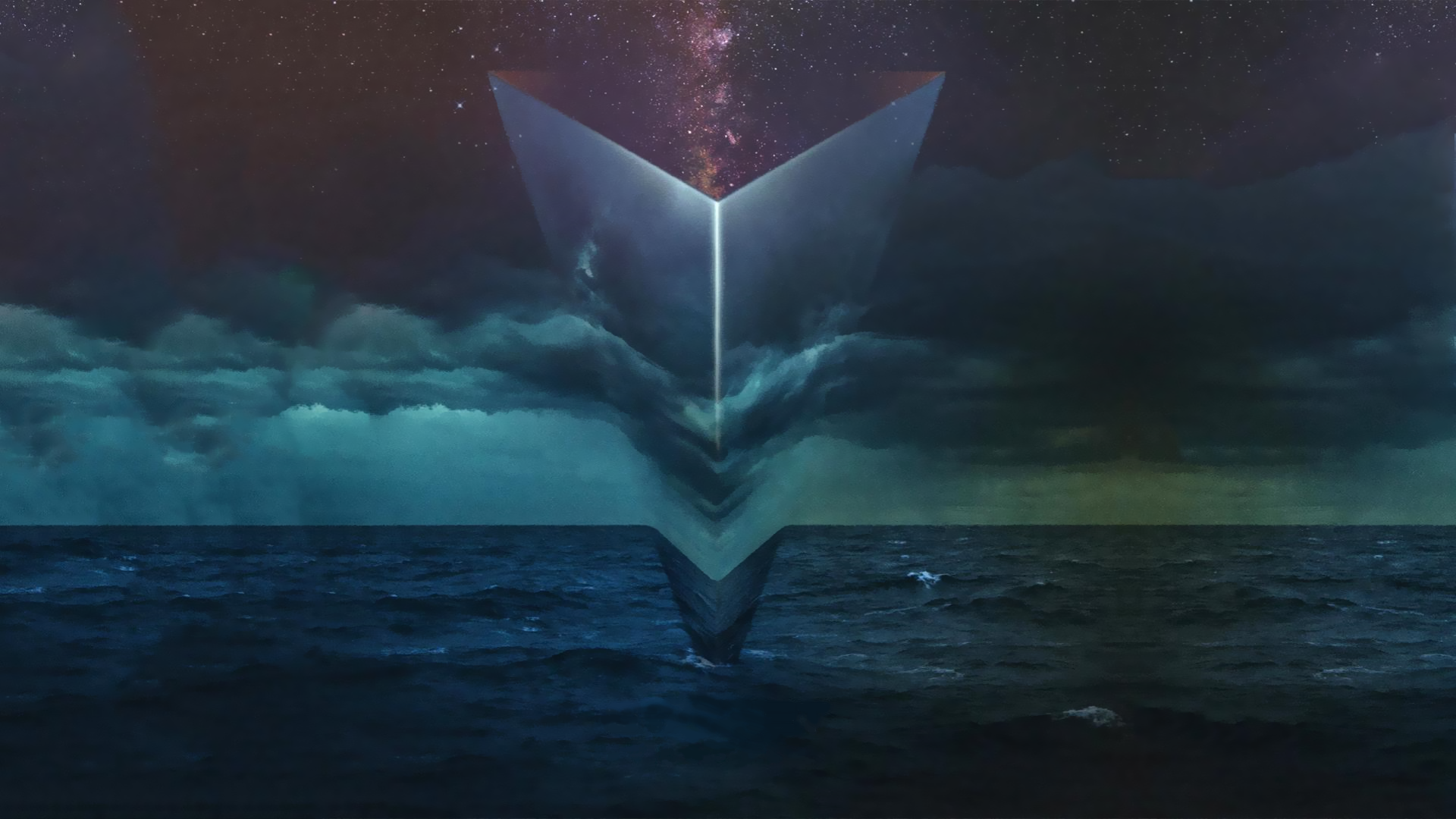 Abstract geometric shape over ocean and stormy sky HD Wallpaper