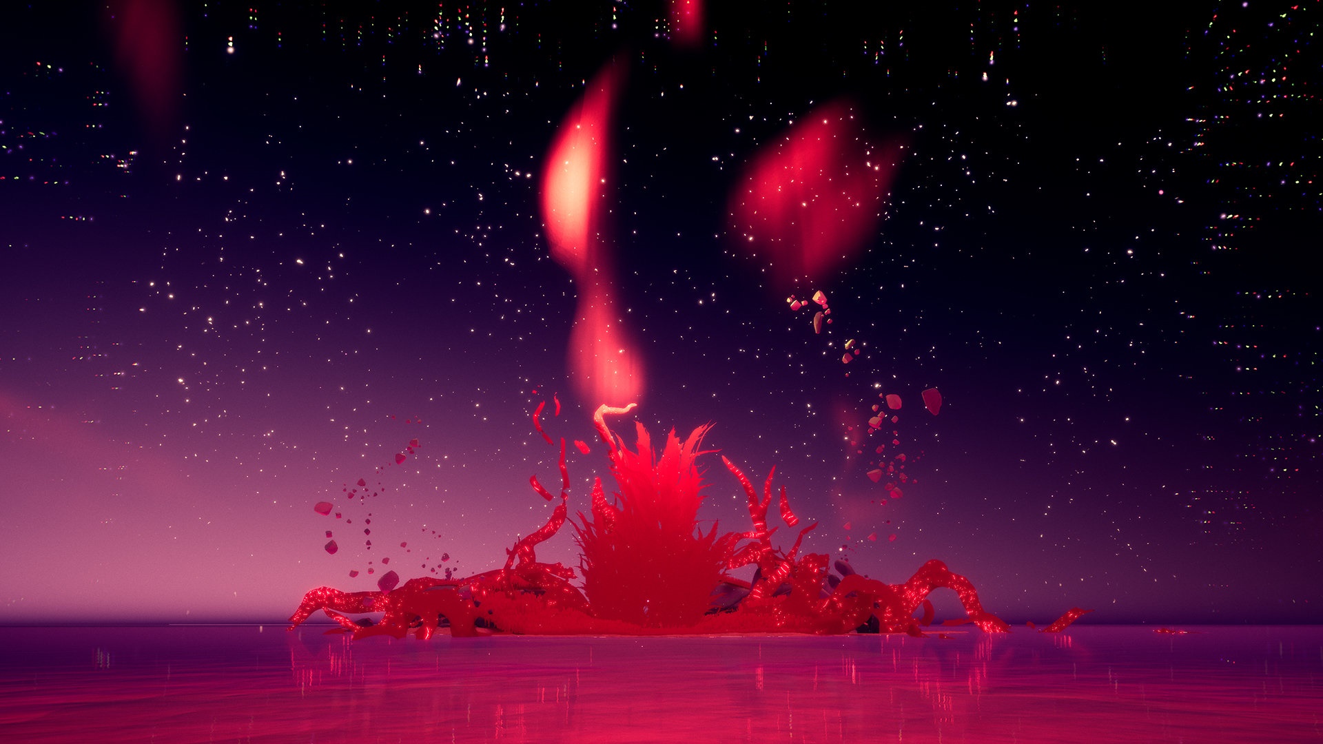 Red liquid explosion against starry night sky HD Wallpaper