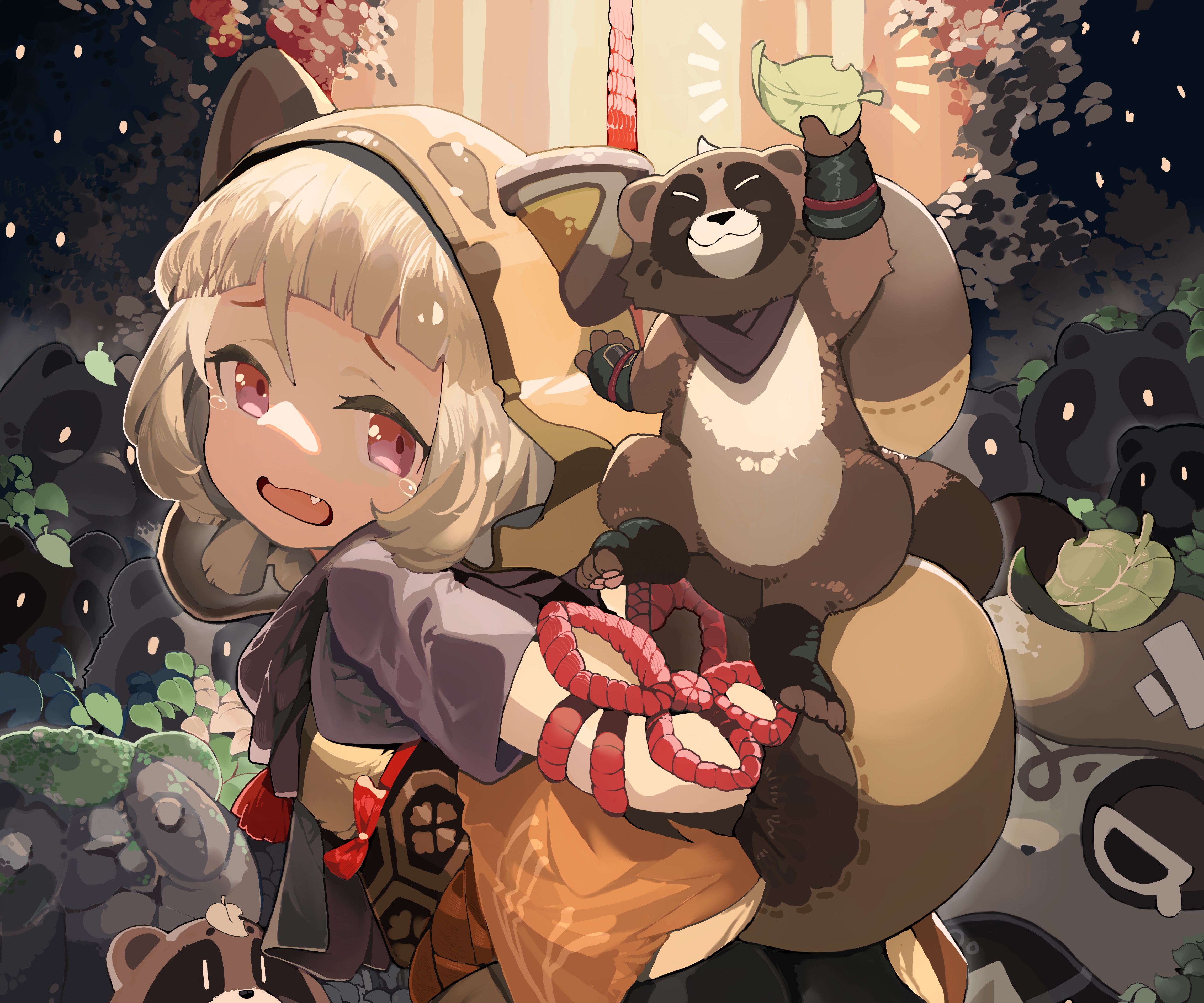 Sayu from Genshin Impact with Tanuki HD Wallpaper