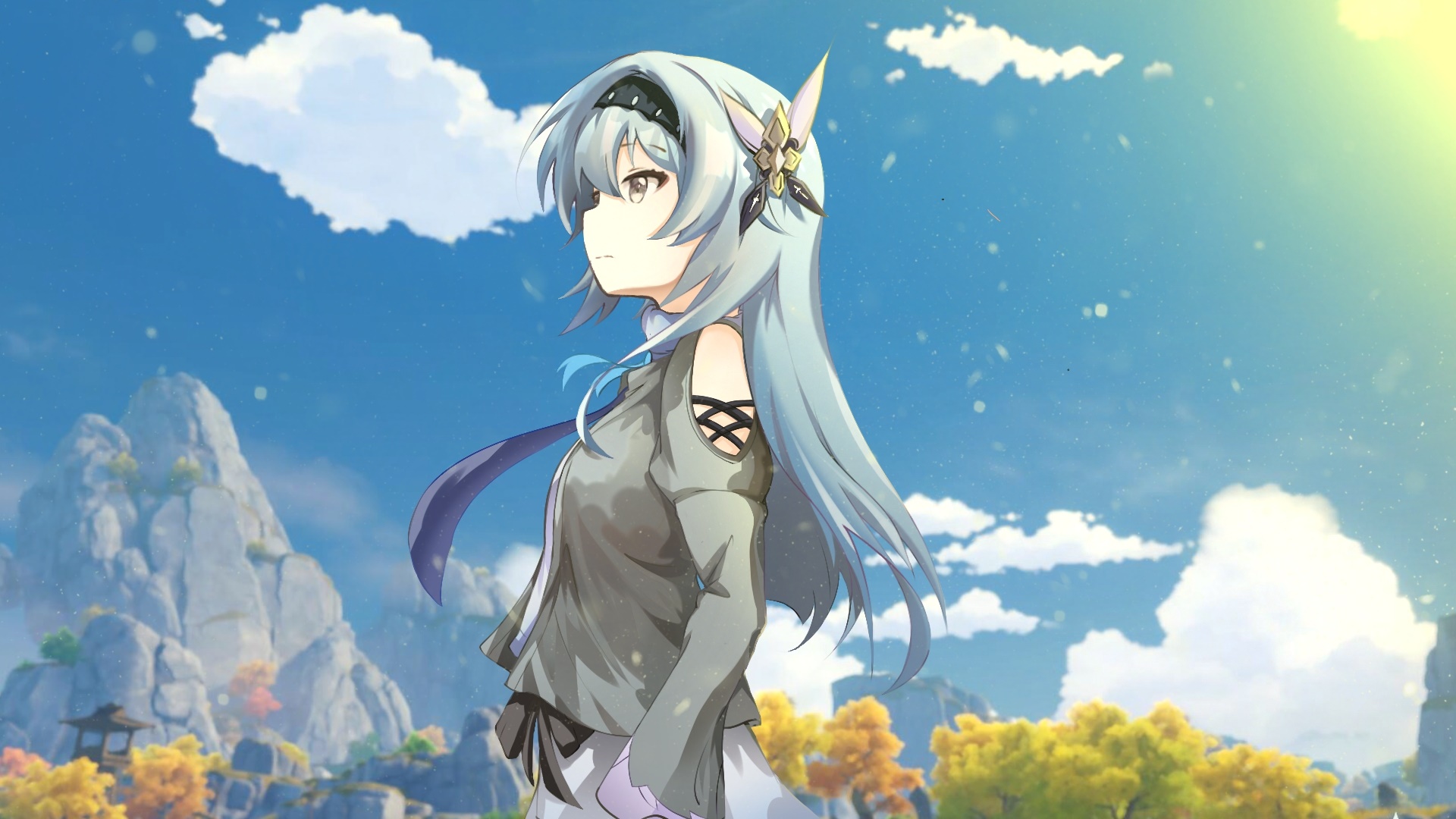 Eula from Genshin Impact in a landscape HD Wallpaper