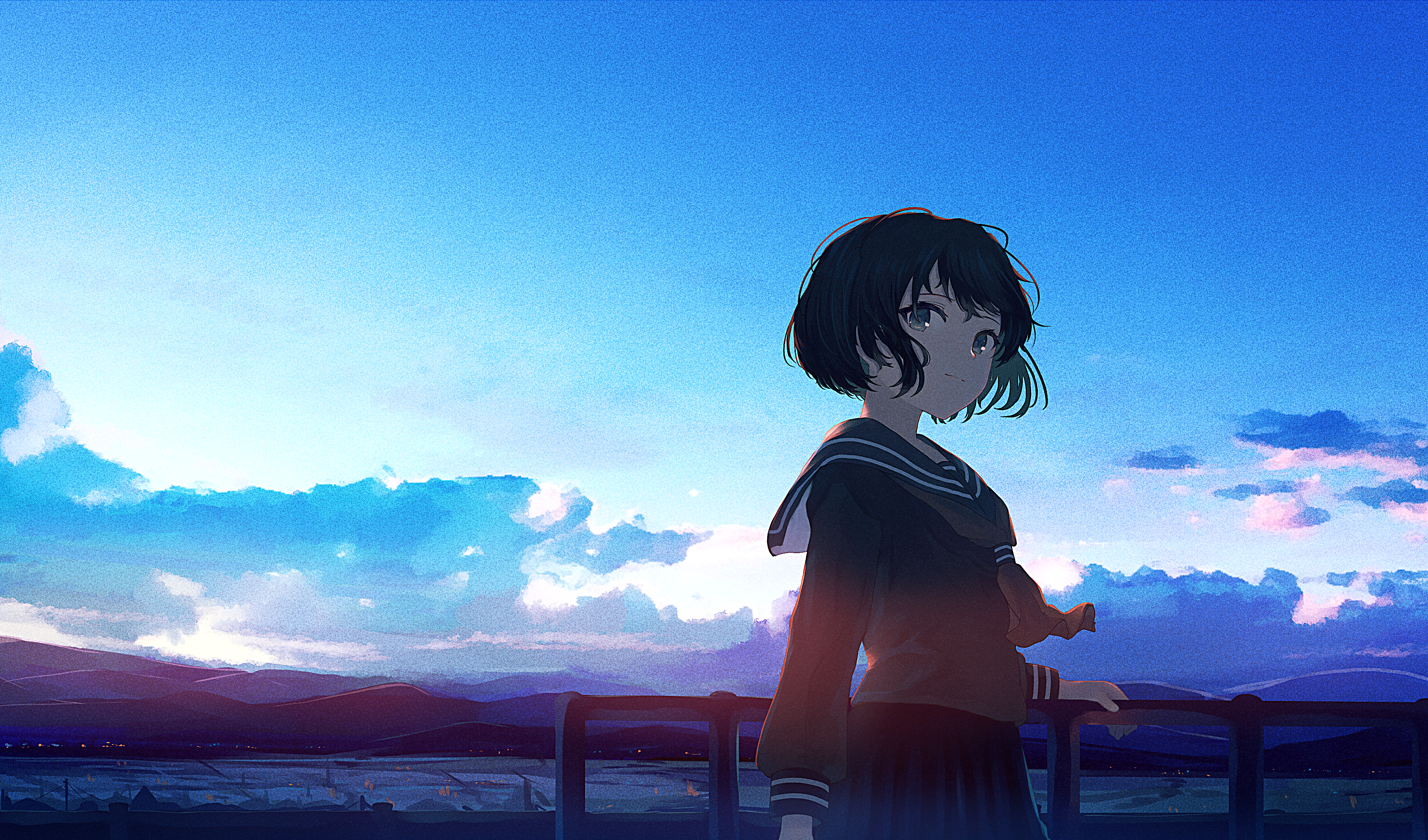 Girl in school uniform looking at the sky HD Wallpaper